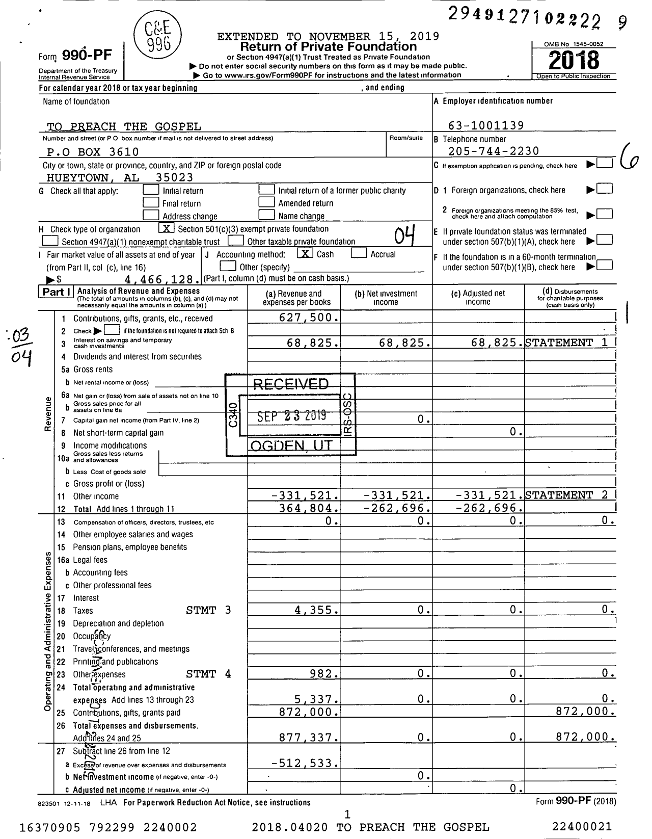 Image of first page of 2018 Form 990PF for To Preach the Gospel