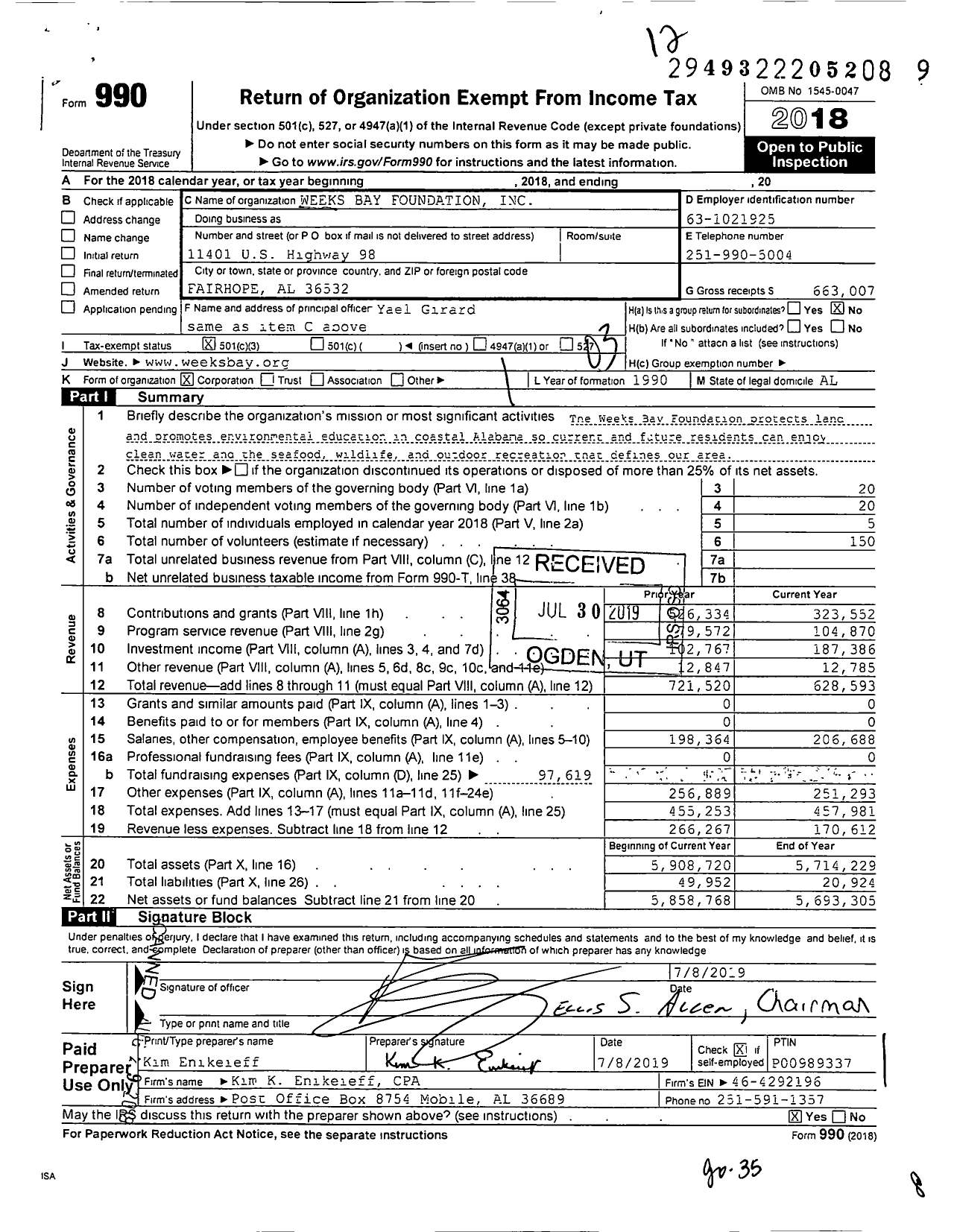 Image of first page of 2018 Form 990 for South Alabama Land Trust