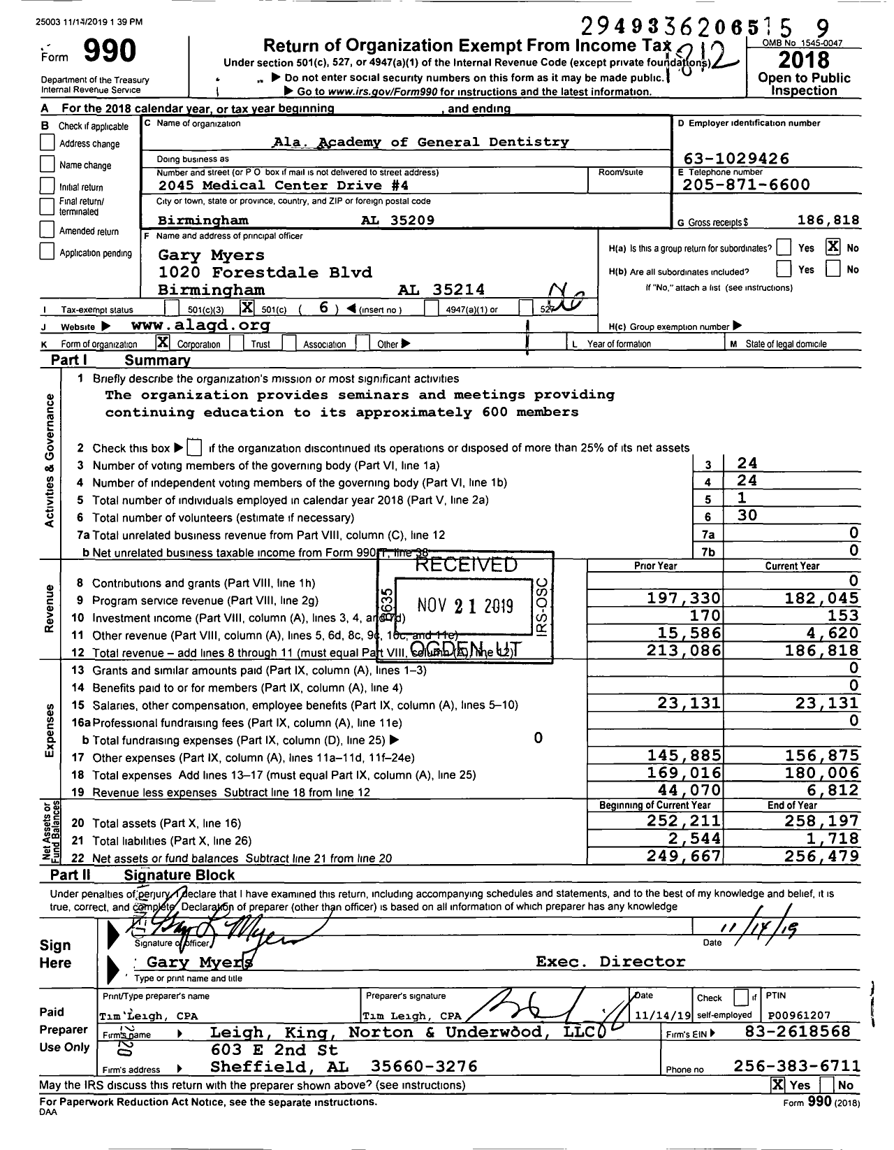 Image of first page of 2018 Form 990O for Ala Academy of General Dentistry