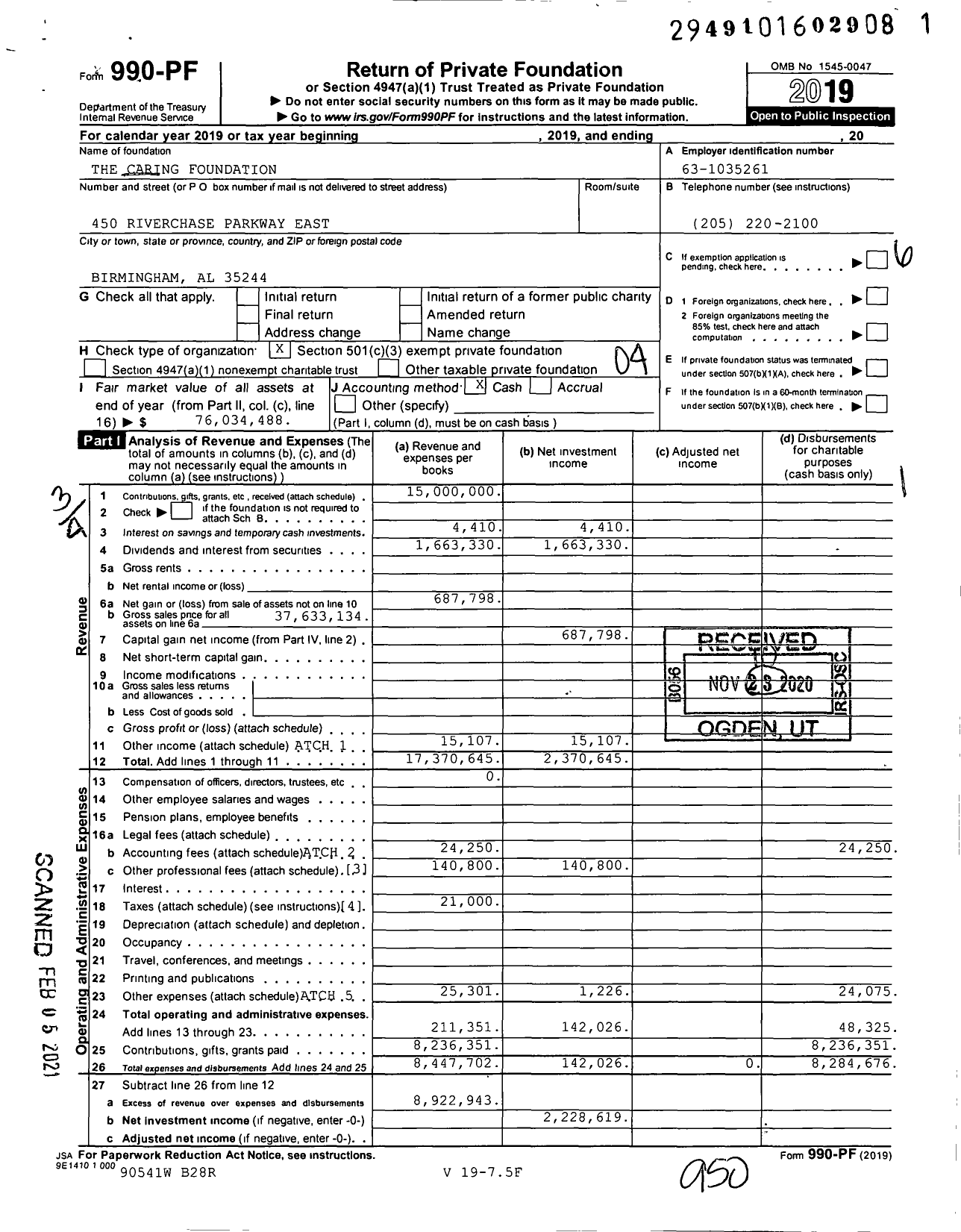 Image of first page of 2019 Form 990PF for The Caring Foundation