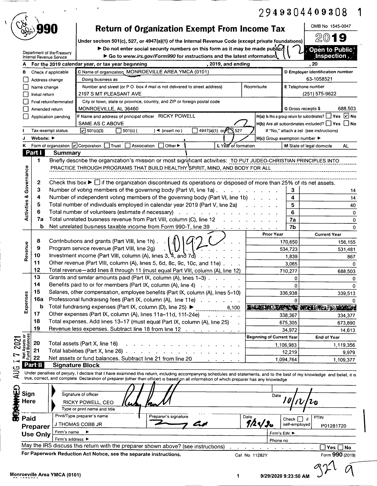 Image of first page of 2019 Form 990 for Monroeville Area Ymca