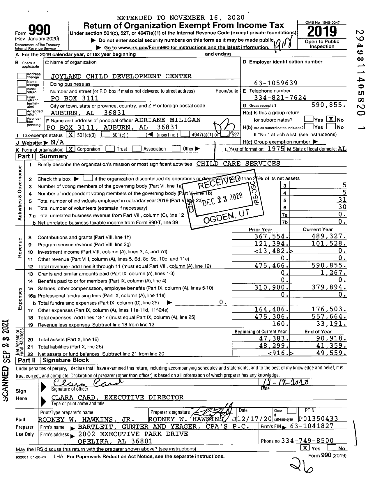 Image of first page of 2019 Form 990 for Joyland Child Development Center