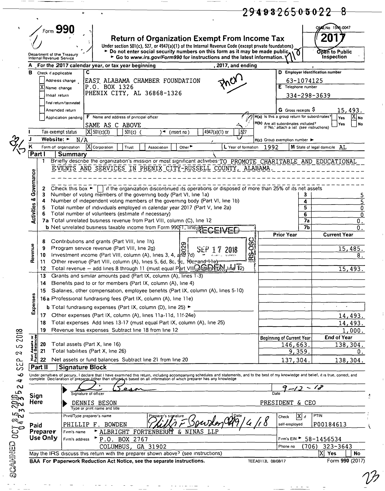 Image of first page of 2017 Form 990 for Phenix City- Russell Foundation