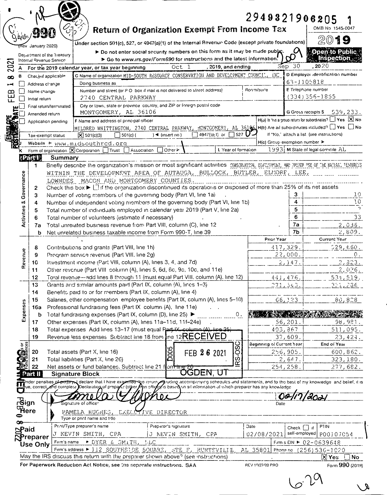 Image of first page of 2019 Form 990 for Mid-South Resource Conservation and Development Council