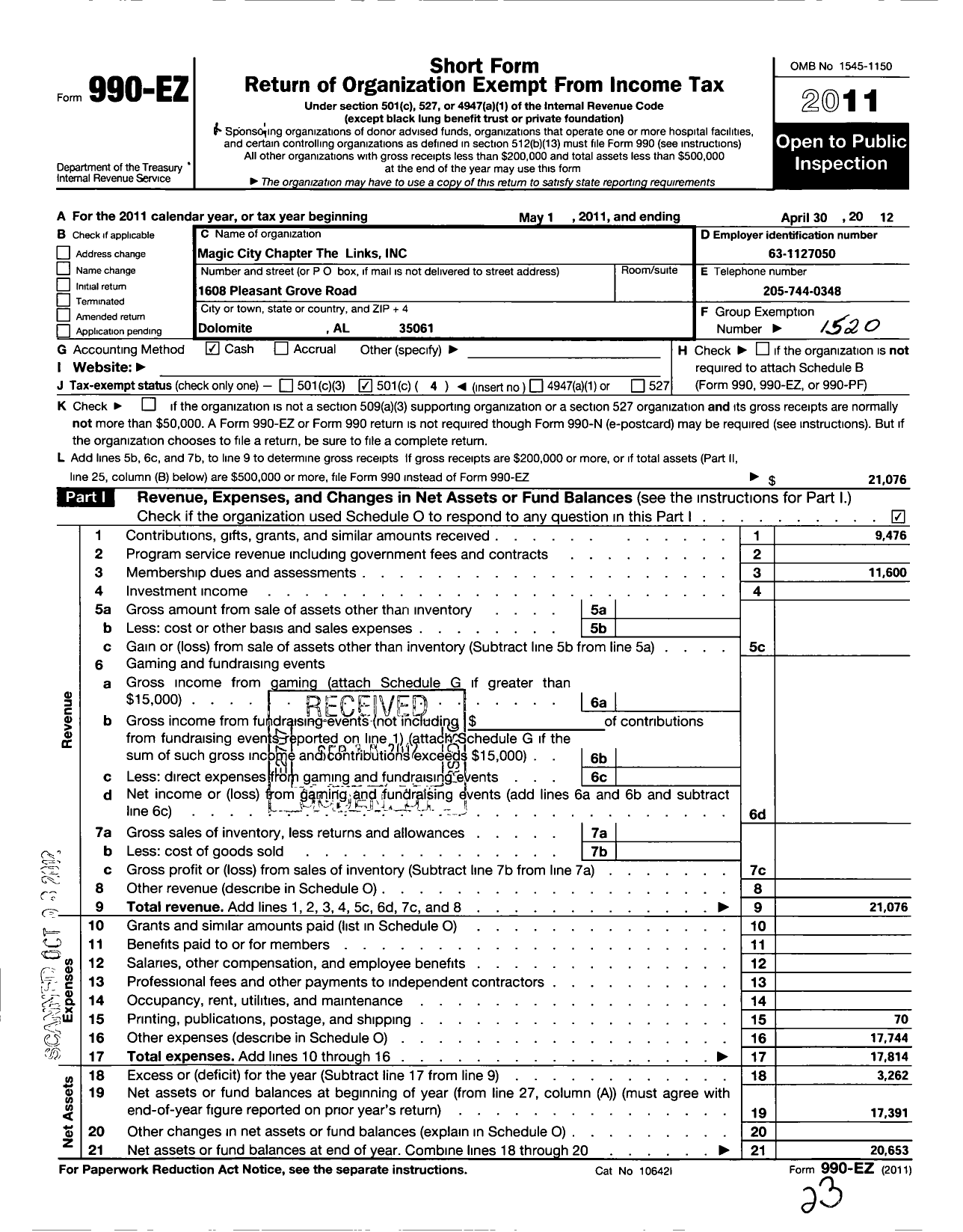 Image of first page of 2011 Form 990EO for Magic City