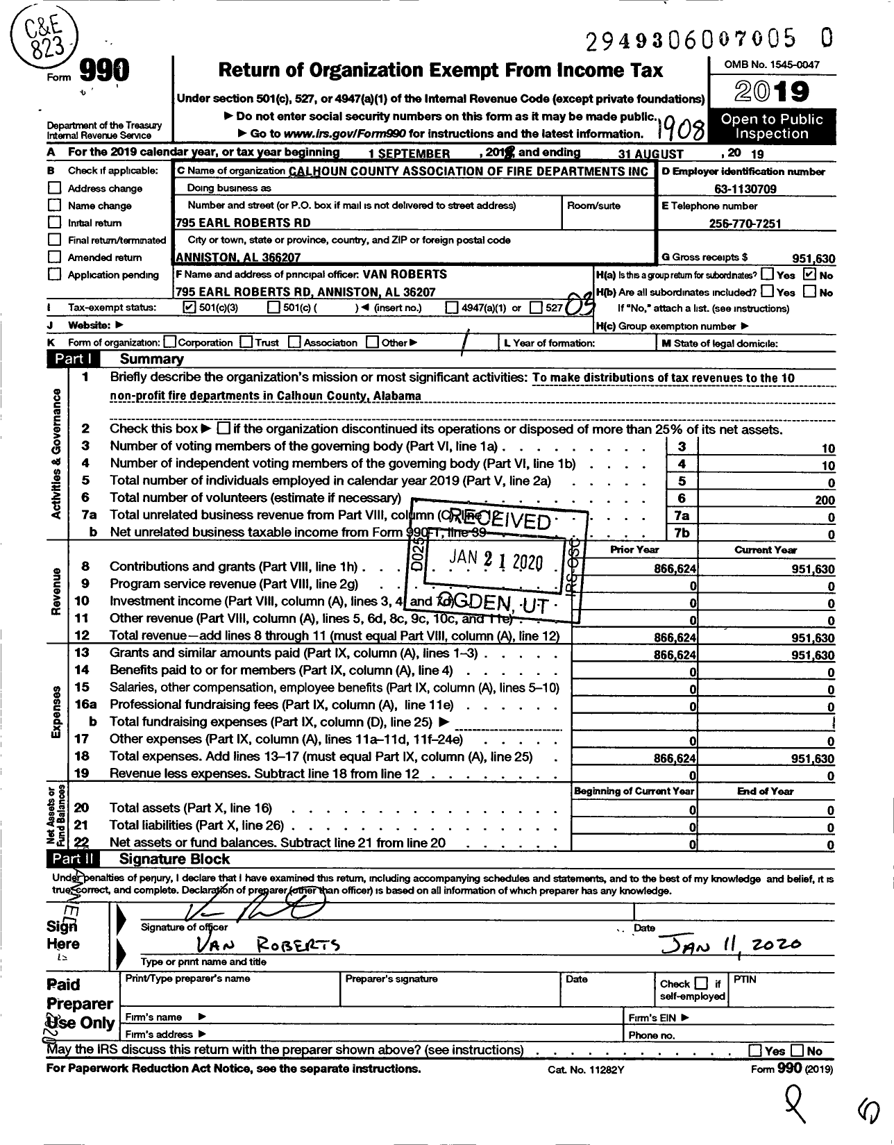 Image of first page of 2018 Form 990 for Calhoun County Association of Firefighters Incorporated