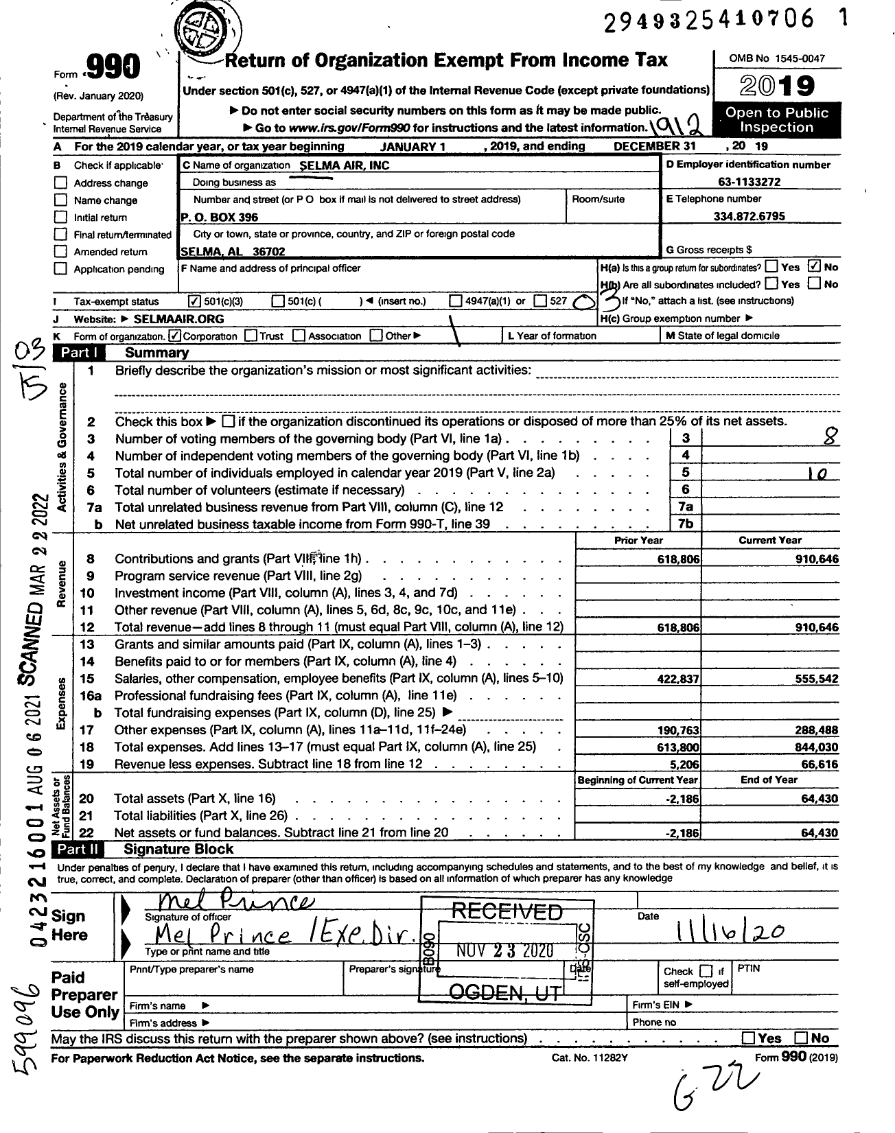 Image of first page of 2019 Form 990 for Selma Air