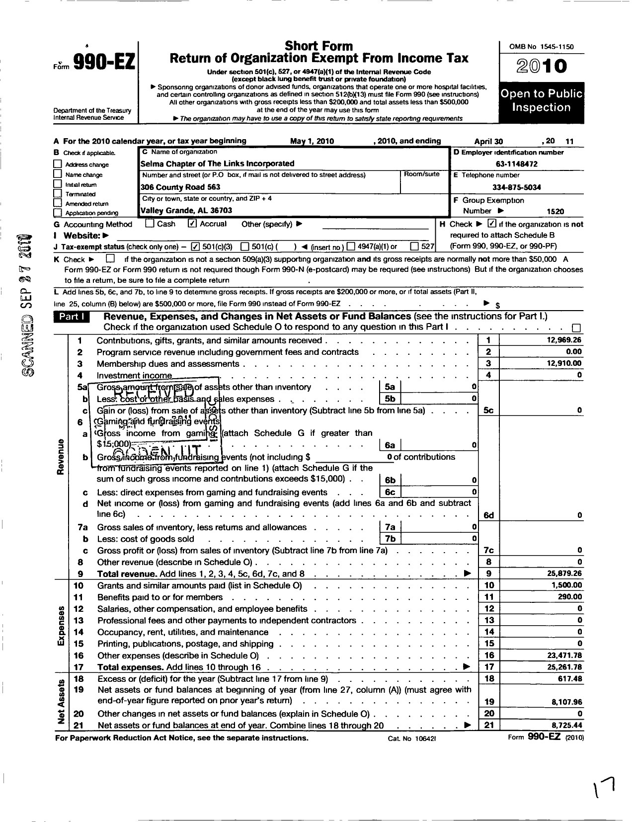 Image of first page of 2010 Form 990EZ for Links / Selma Chapter