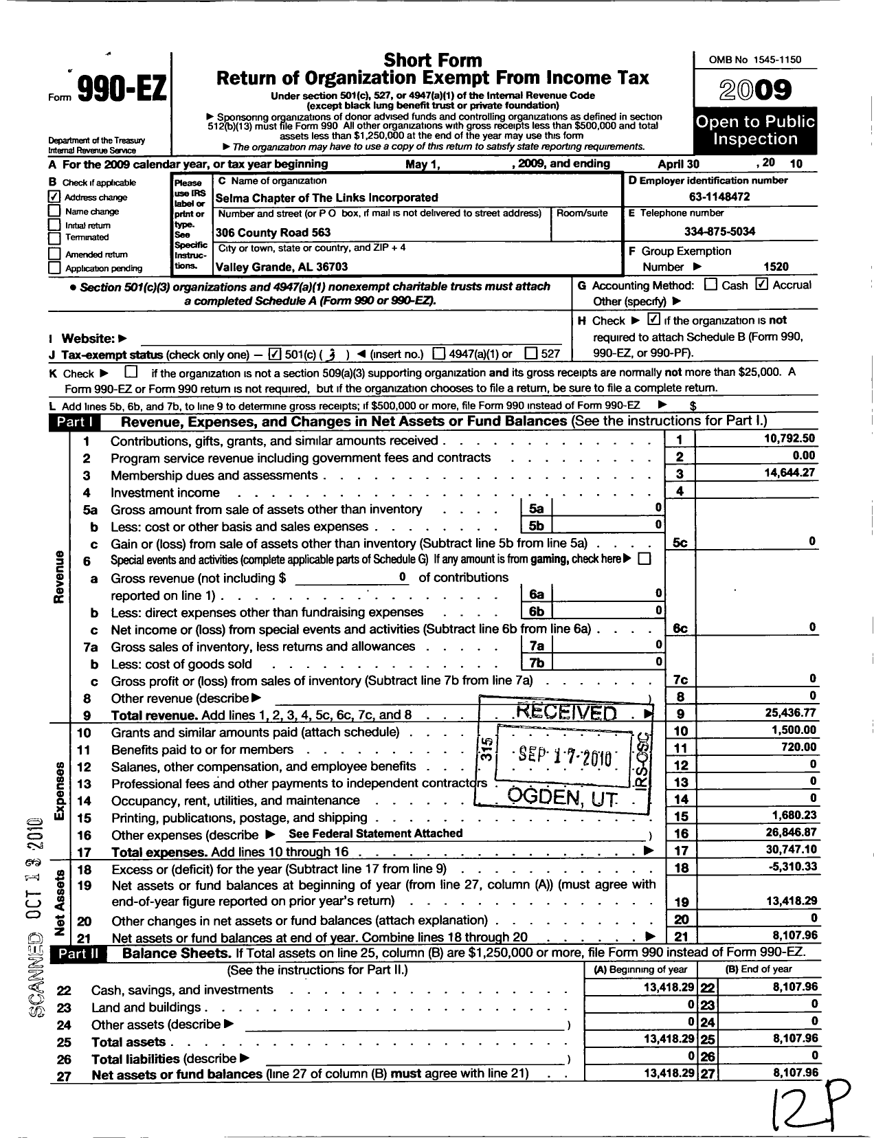 Image of first page of 2009 Form 990EZ for Links / Selma Chapter