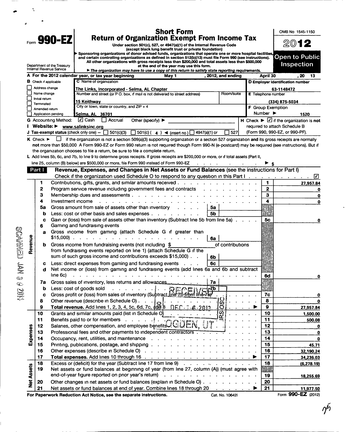 Image of first page of 2012 Form 990EO for Links / Selma Chapter