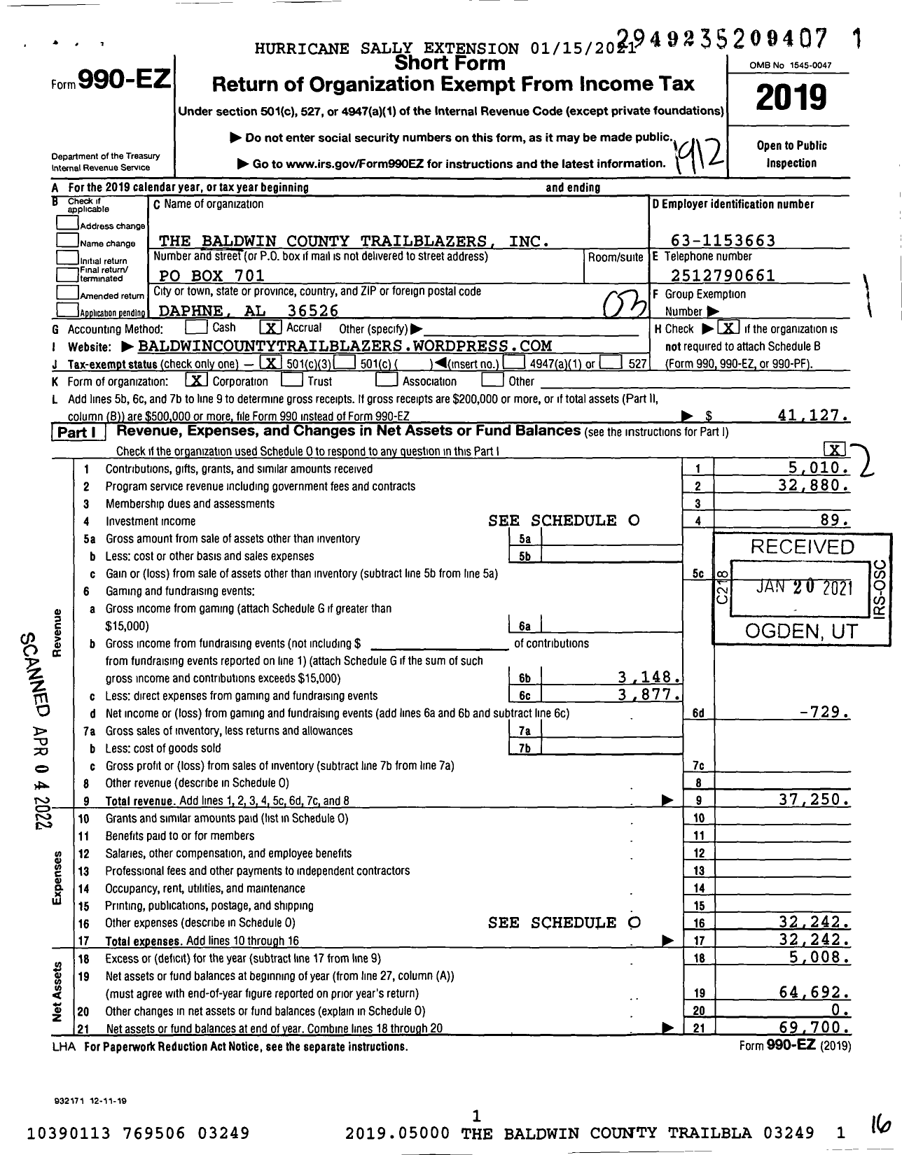 Image of first page of 2019 Form 990EZ for The Baldwin County Trailblazers