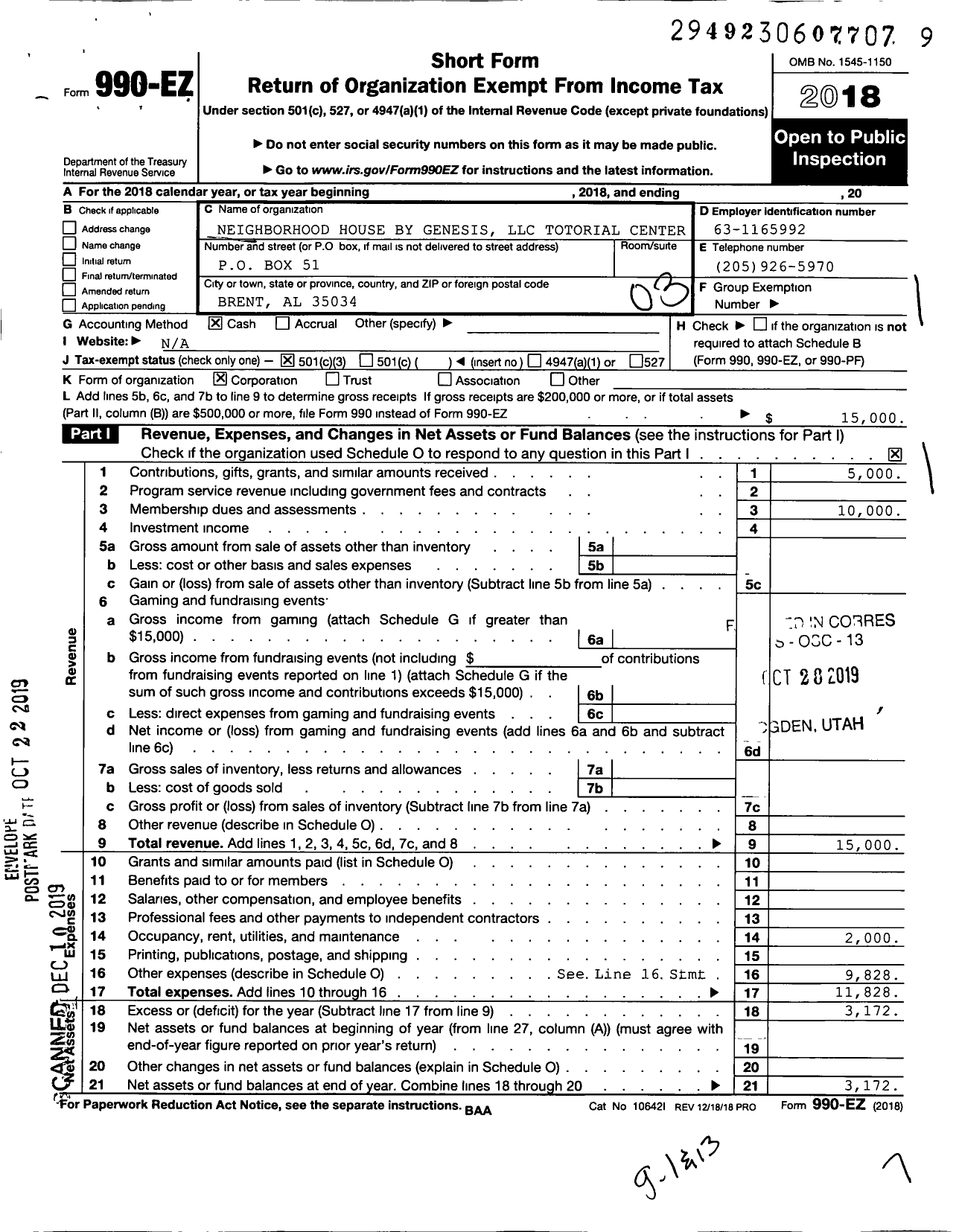 Image of first page of 2018 Form 990EZ for Genesis