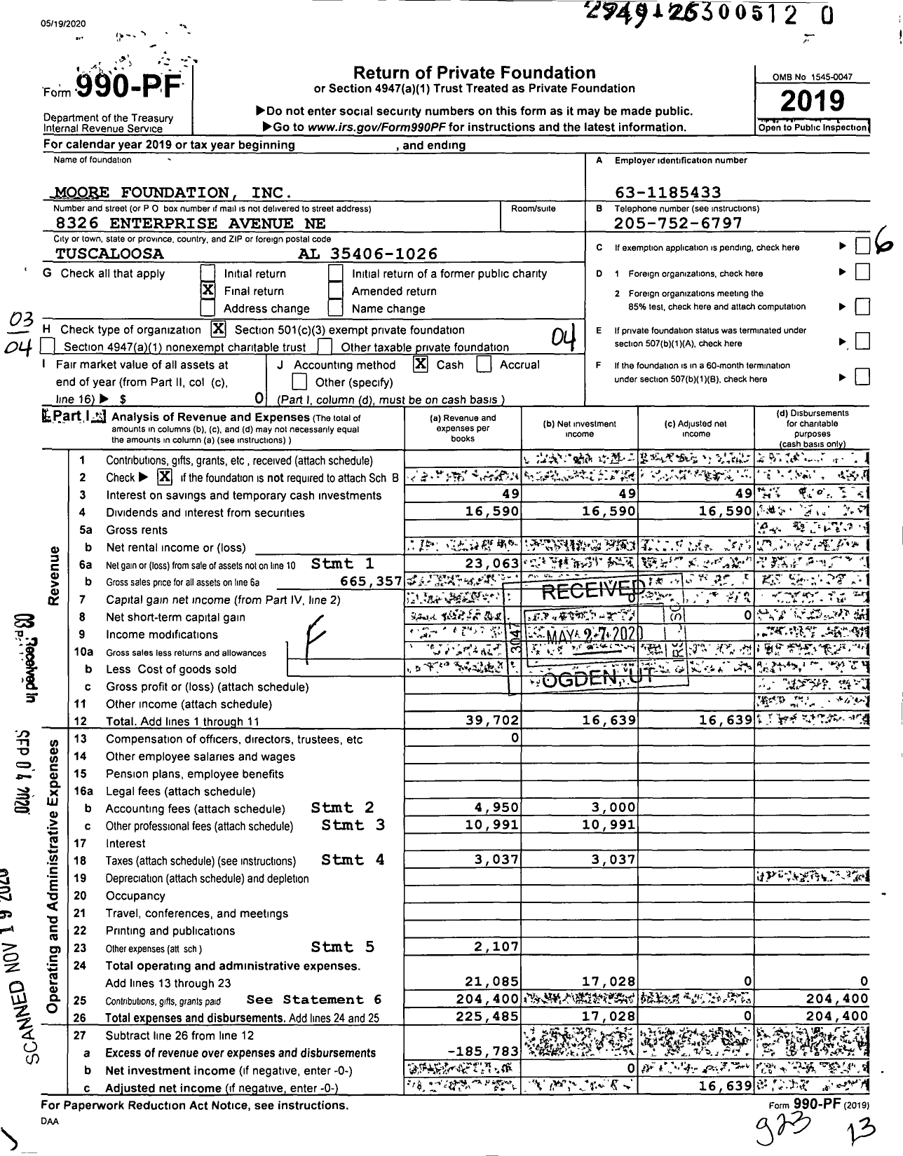 Image of first page of 2019 Form 990PF for Moore Foundation