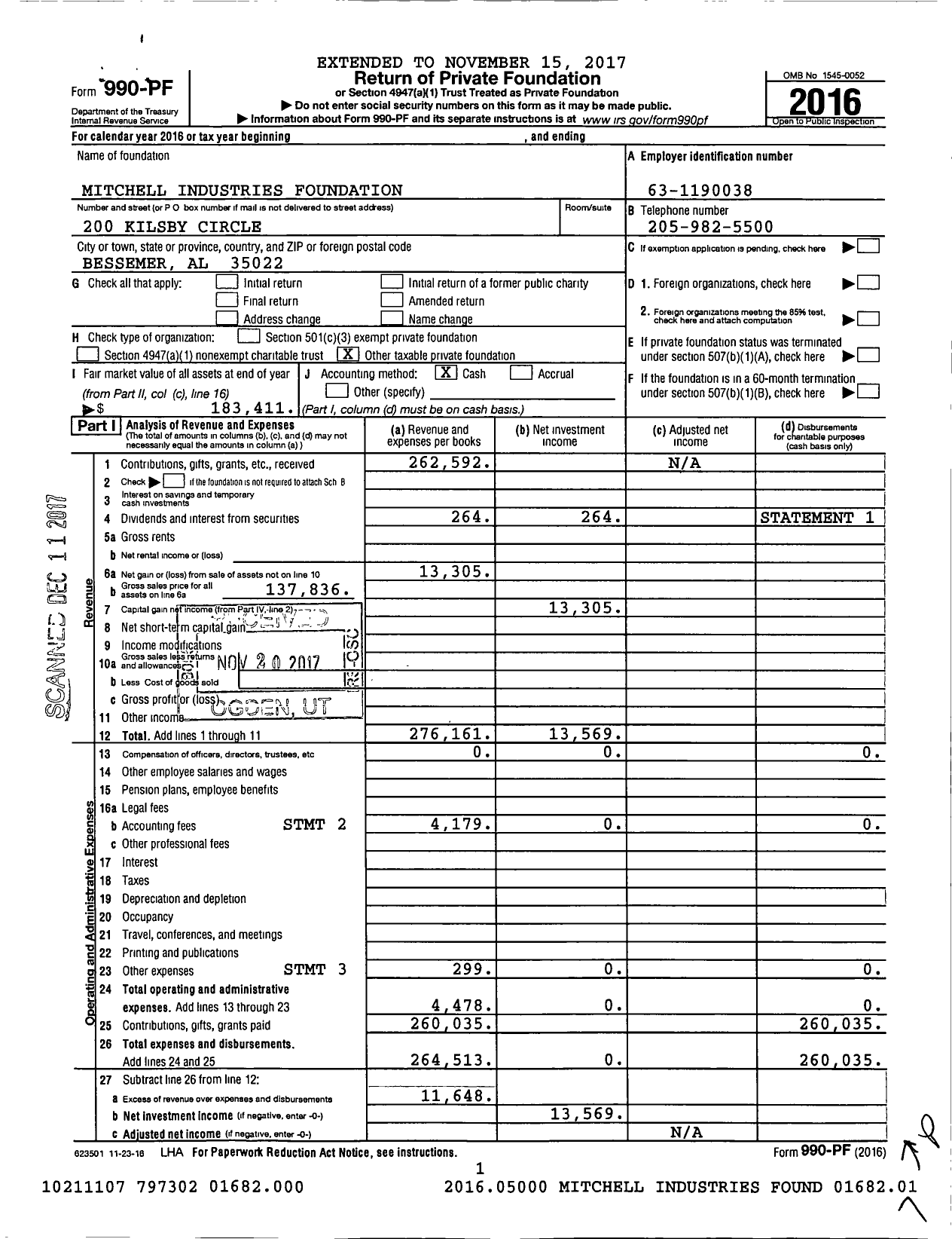 Image of first page of 2016 Form 990PF for Deshazo Foundation Foundation / K / A - Mitchell Industries Foundation
