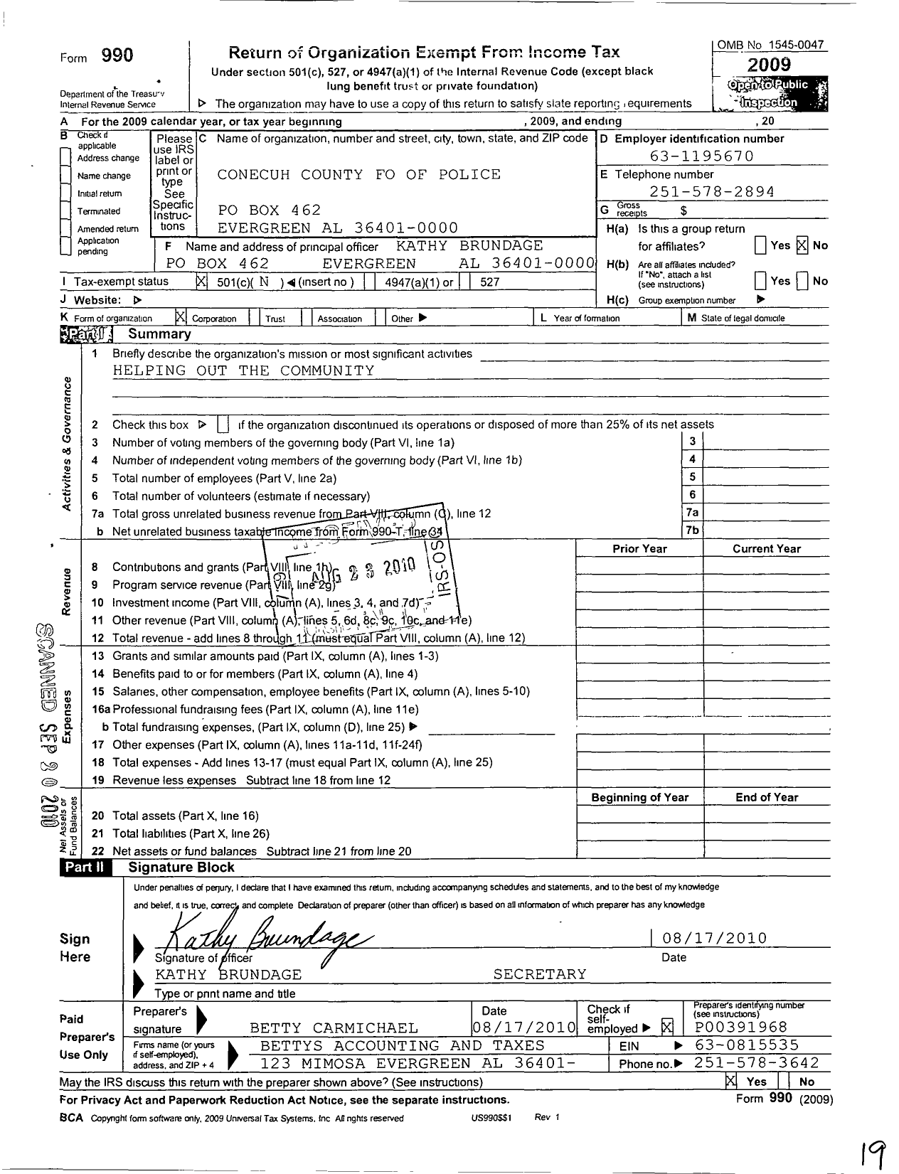 Image of first page of 2009 Form 990O for Fraternal Order of Police