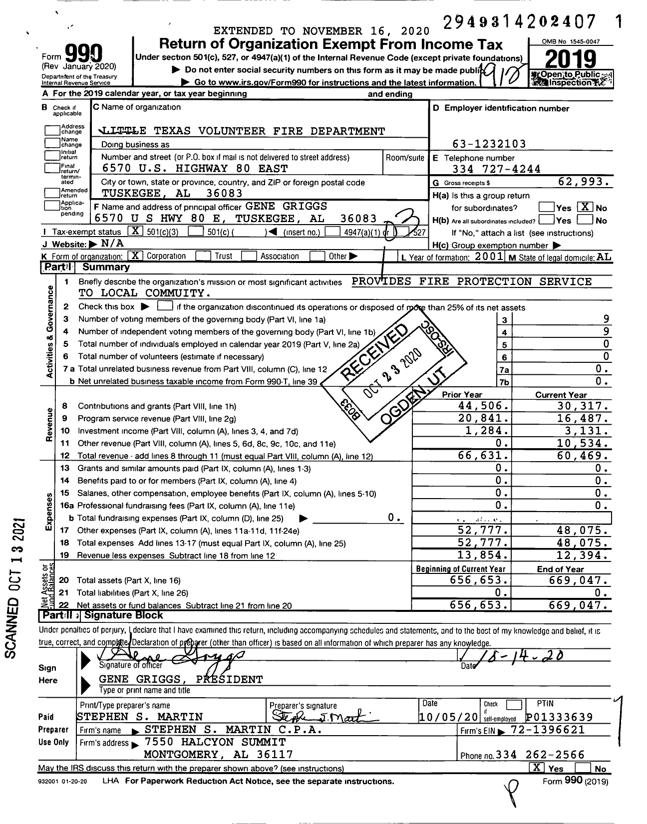 Image of first page of 2019 Form 990 for Little Texas Volunteer Fire Department