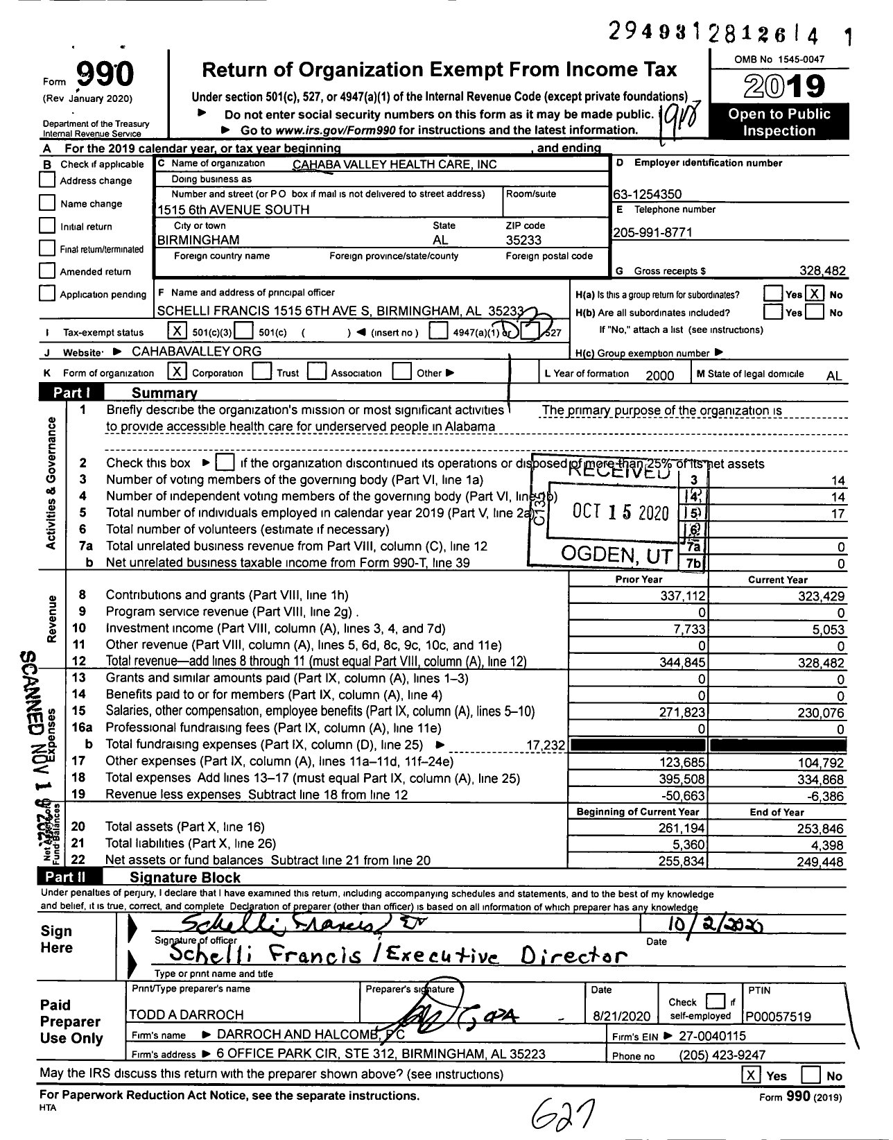 Image of first page of 2019 Form 990 for Cahaba Valley Health Care