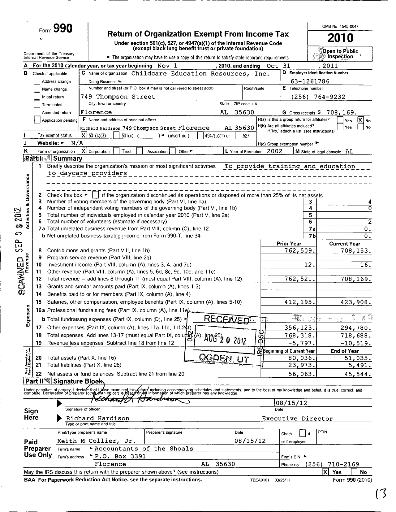 Image of first page of 2010 Form 990 for Childcare Education Resources