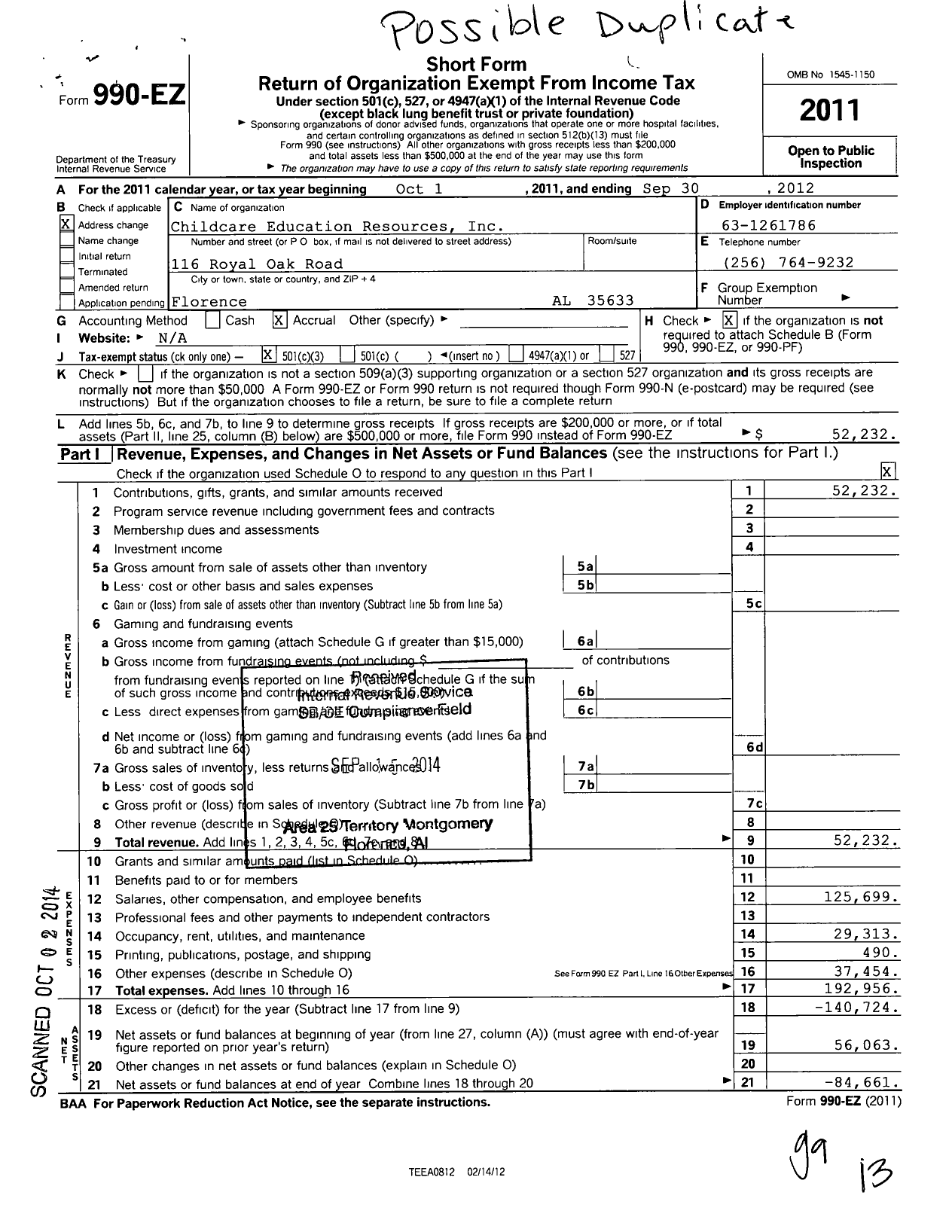 Image of first page of 2011 Form 990EZ for Childcare Education Resources