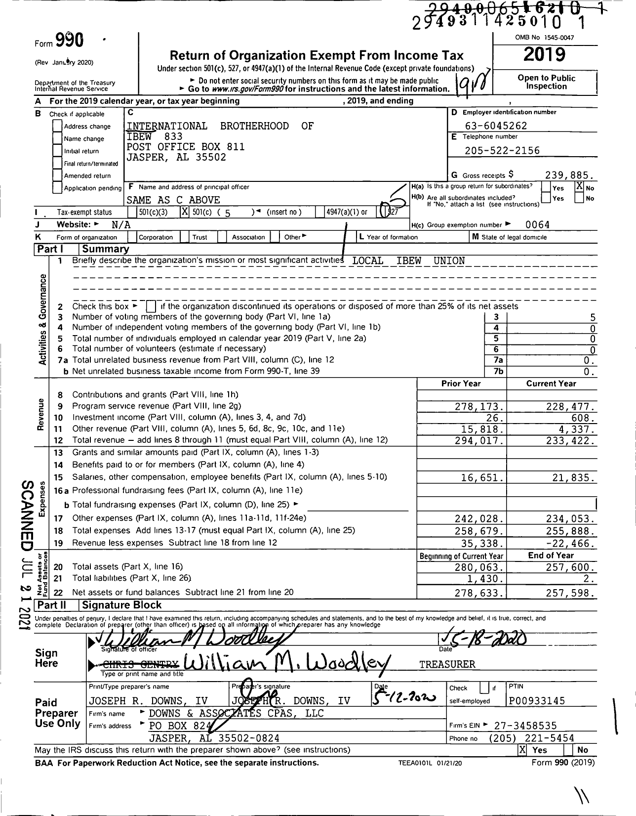 Image of first page of 2019 Form 990O for International Brotherhood of Electrical Workers - 833 Local Union