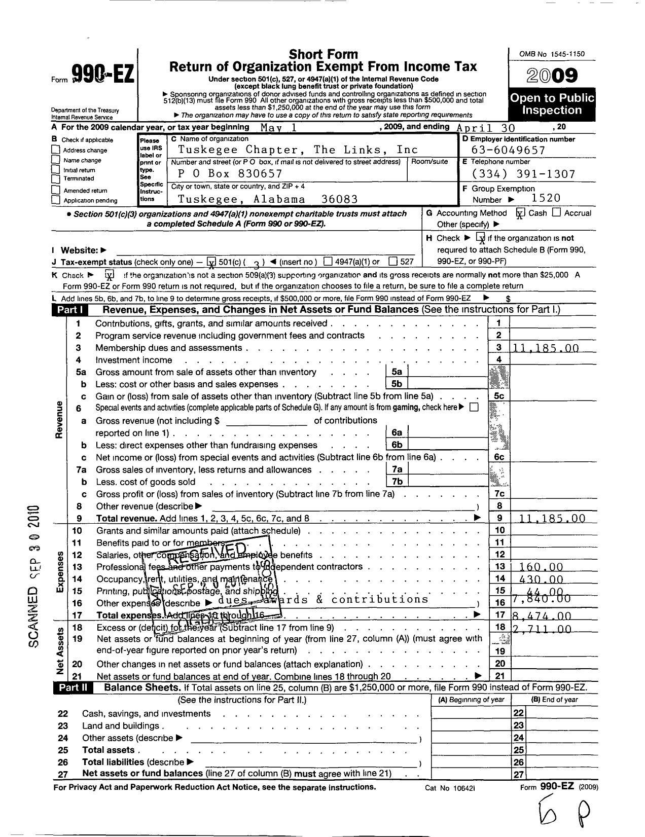 Image of first page of 2008 Form 990EZ for Links / Tuskegee Chapter of the Links Incor