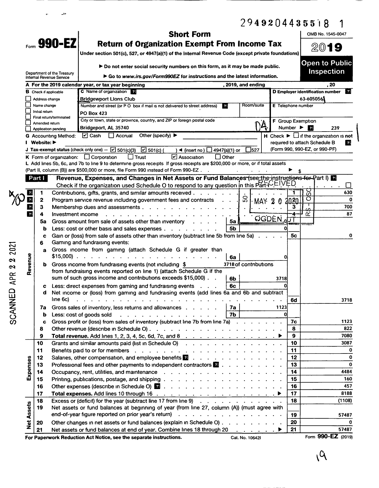 Image of first page of 2019 Form 990EO for Lions Clubs - 12224 Bridgeport