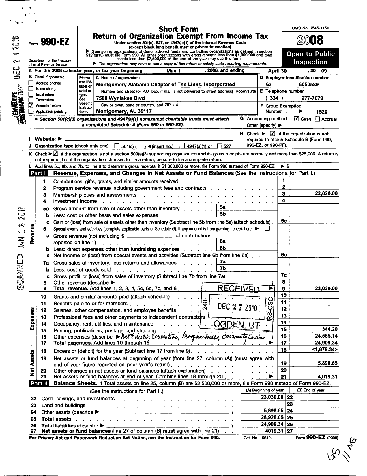 Image of first page of 2008 Form 990EO for Links / Montgomery Alabama Chapter