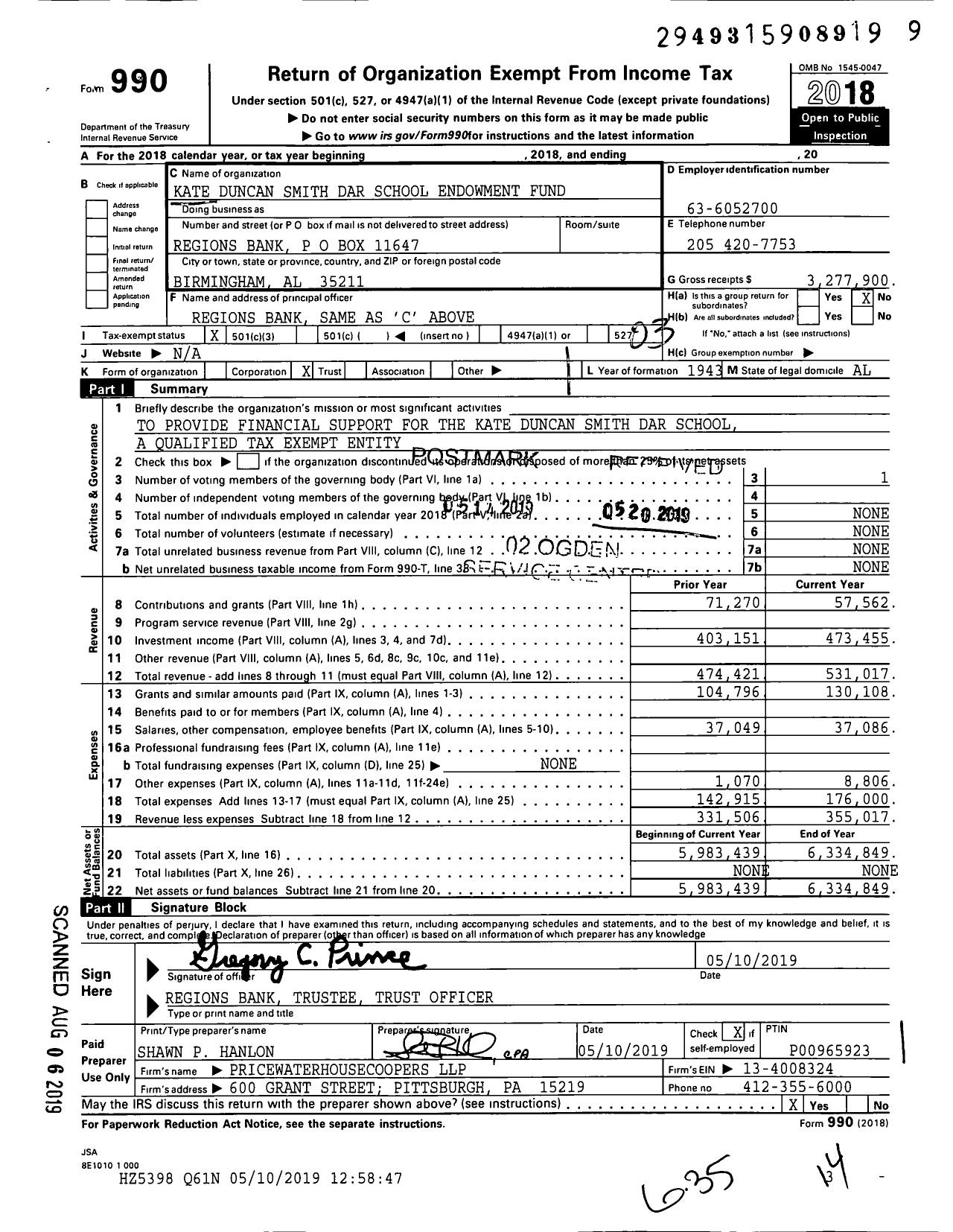 Image of first page of 2018 Form 990 for KDS Dar School TR Mar 22 1943