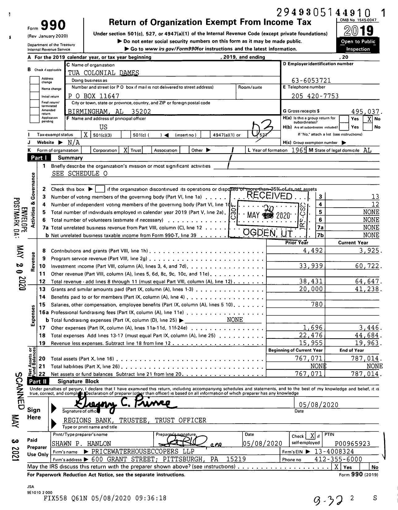 Image of first page of 2019 Form 990 for National Society of Colonial Dames of Am