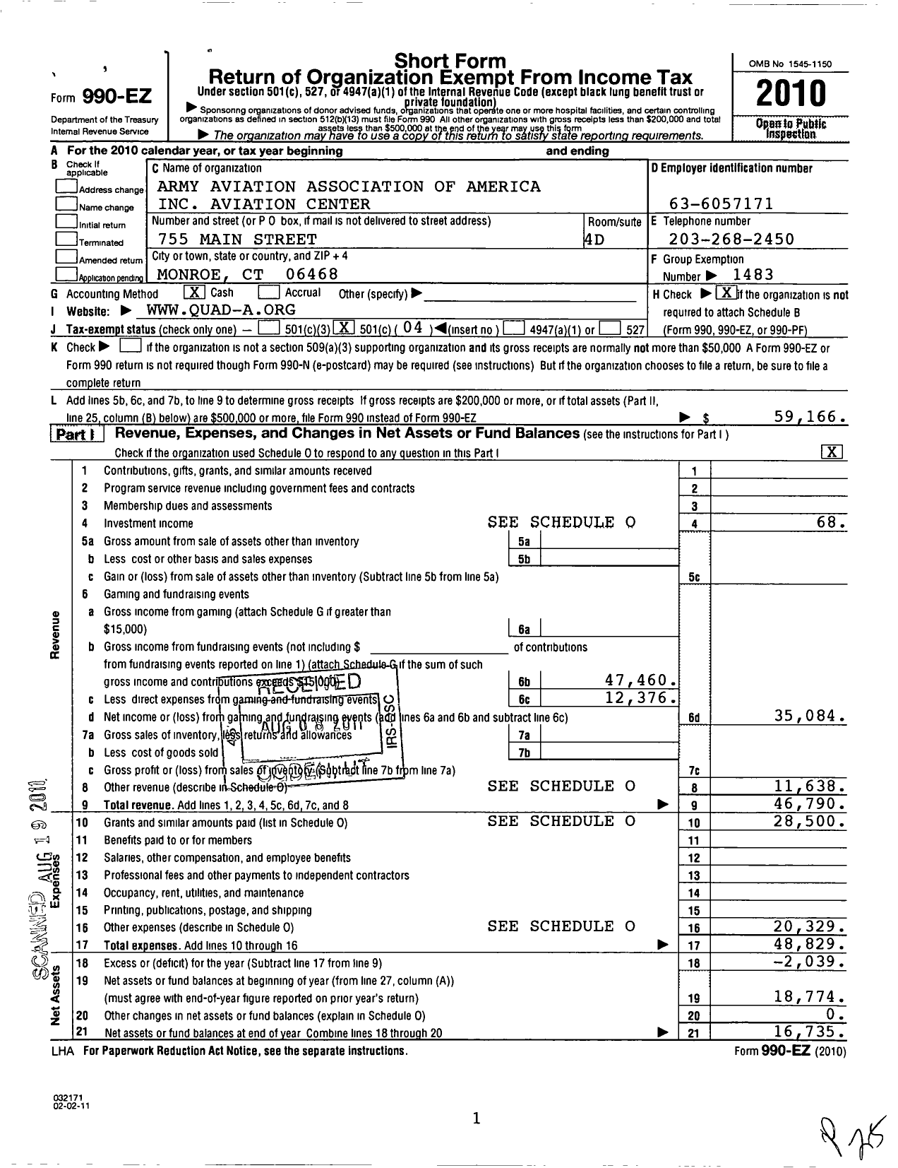 Image of first page of 2010 Form 990EO for Army Aviation Association of America / Army Aviation Center Chapter Aaaa