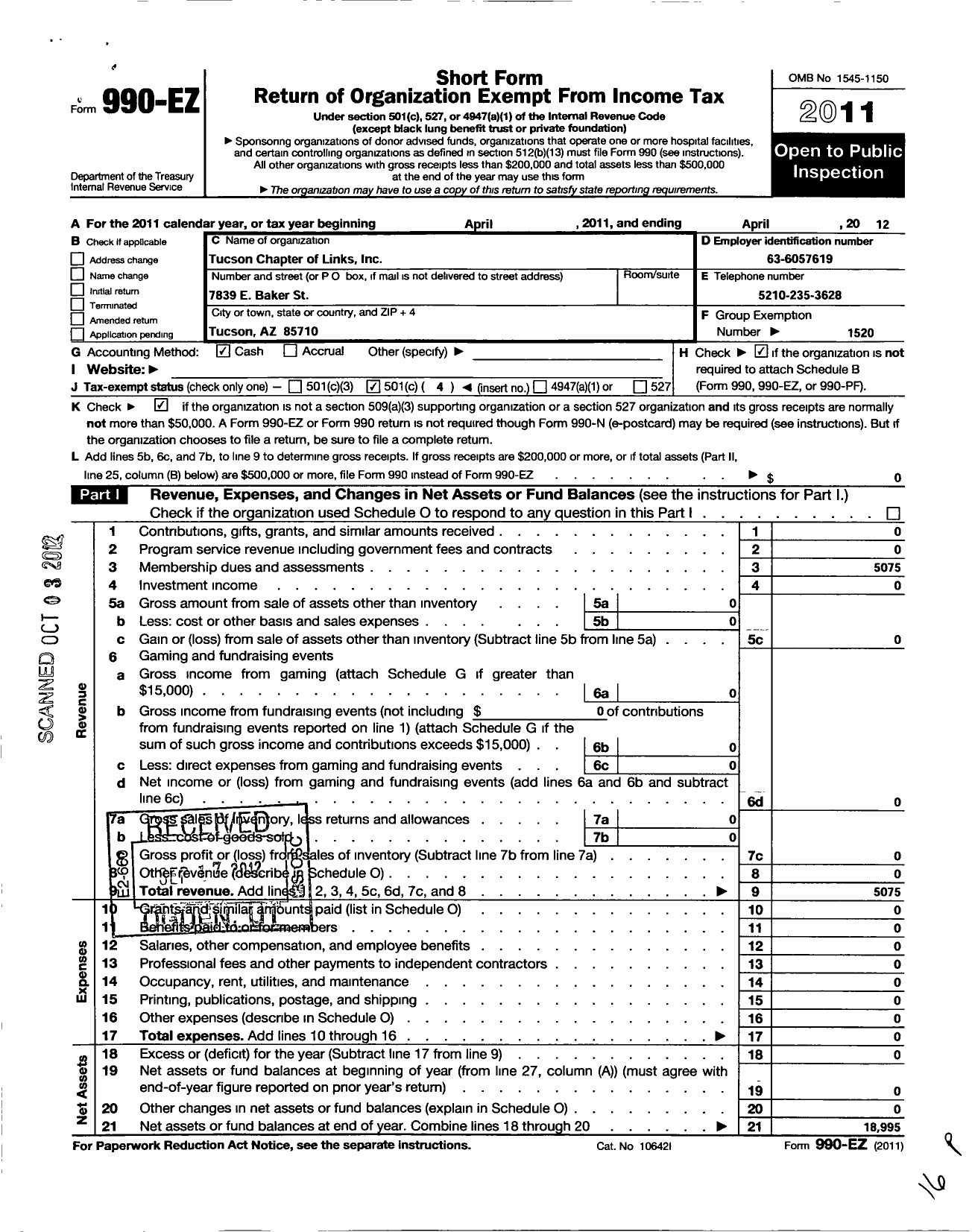 Image of first page of 2011 Form 990EO for Omega Psi Phi Fraternity / 563 Rho Alpha District 7