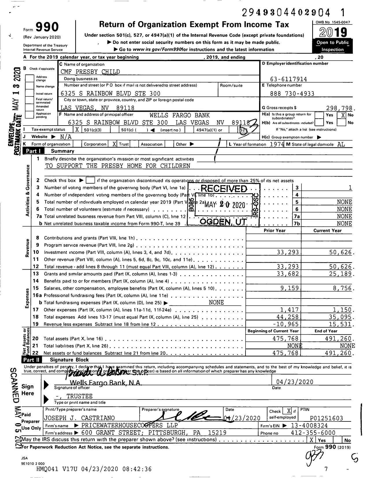 Image of first page of 2019 Form 990 for CMF Presby Child