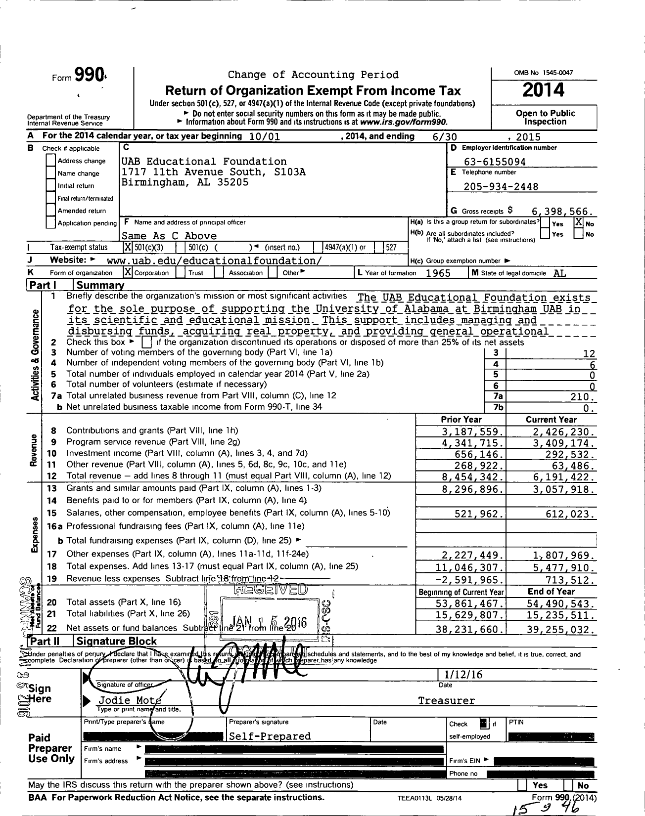 Image of first page of 2014 Form 990 for UAB Educational Foundation