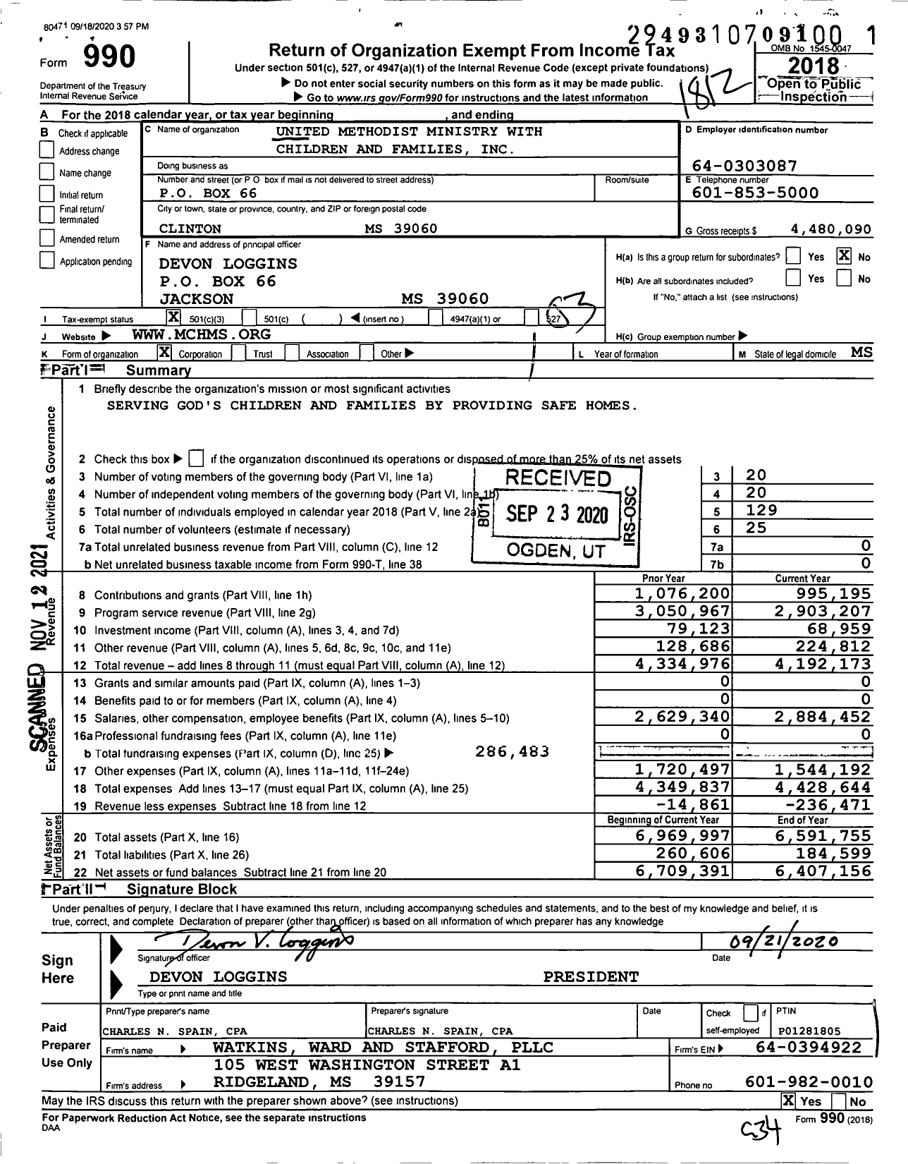 Image of first page of 2018 Form 990 for United Methodist Ministry with Children and Families