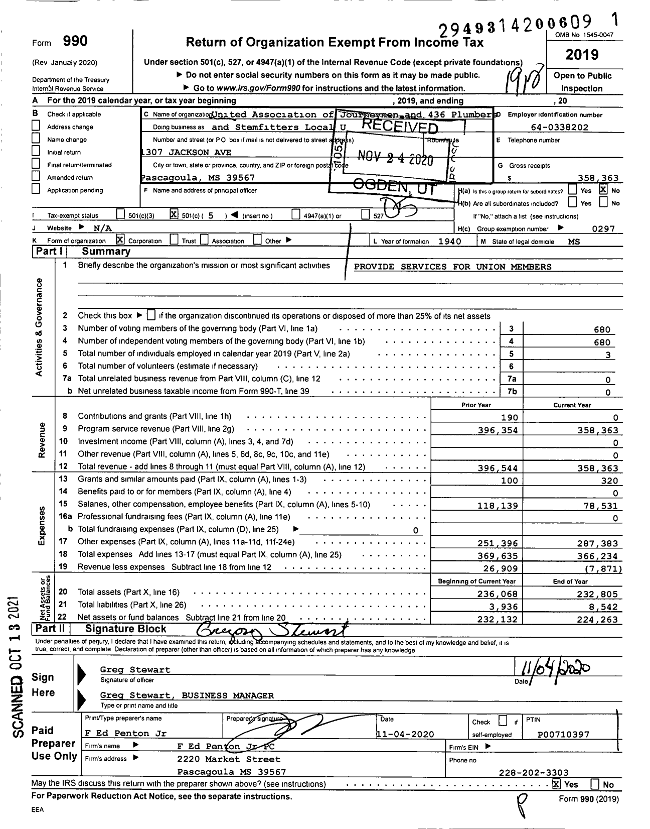 Image of first page of 2019 Form 990O for United Association - And Stemfitters Local U