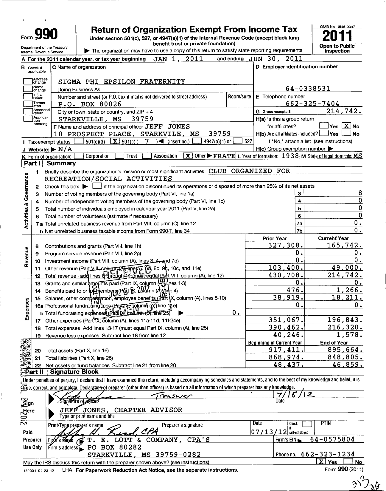 Image of first page of 2010 Form 990O for Sigma Phi Epsilon Fraternity Mississippi Beta Chapter