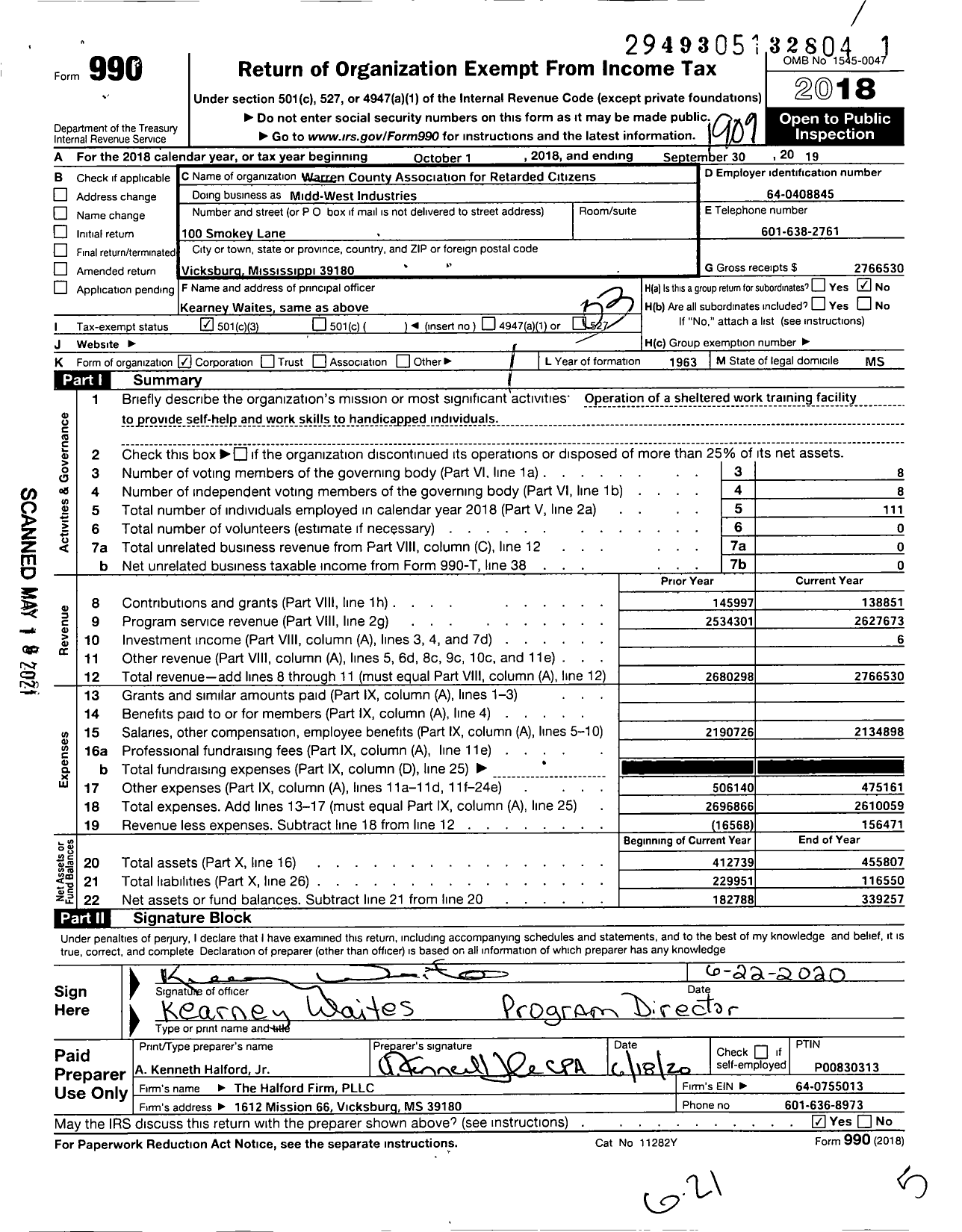 Image of first page of 2018 Form 990 for Midd-West