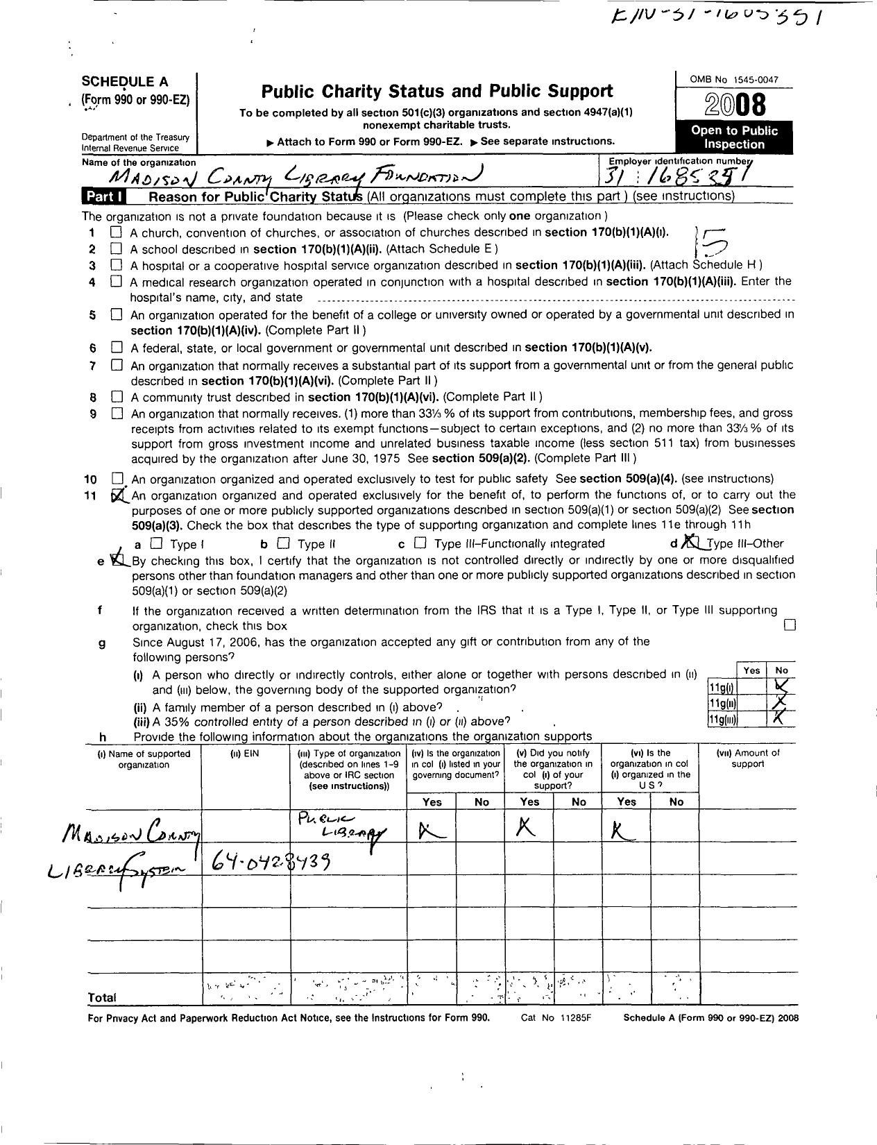 Image of first page of 2008 Form 990ER for Friends of Mississippi Libraries in