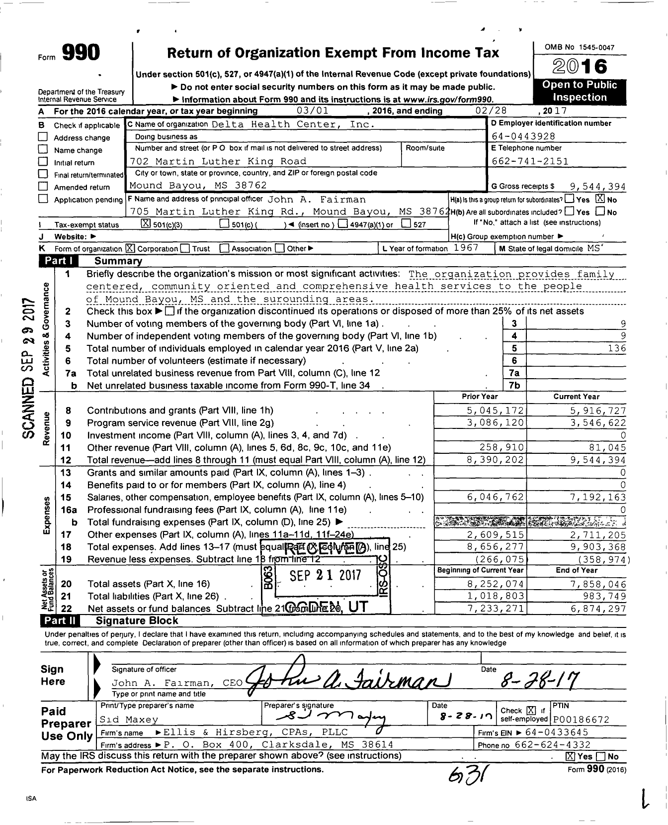 Image of first page of 2016 Form 990 for Delta Health Center