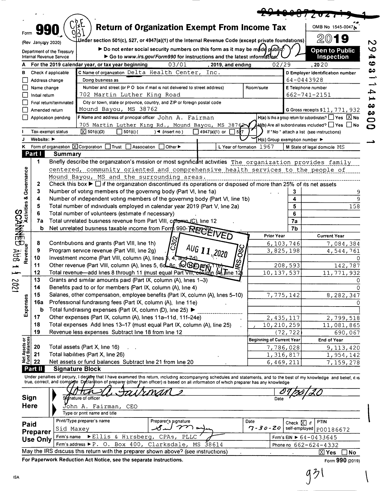 Image of first page of 2019 Form 990 for Delta Health Center