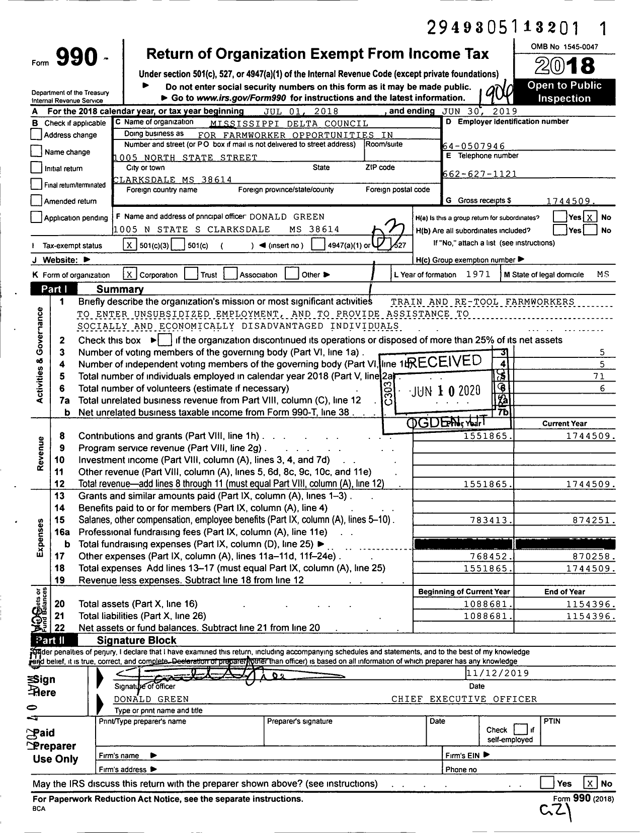 Image of first page of 2018 Form 990 for Mississippi Delta Council F0R Workers Opportunities