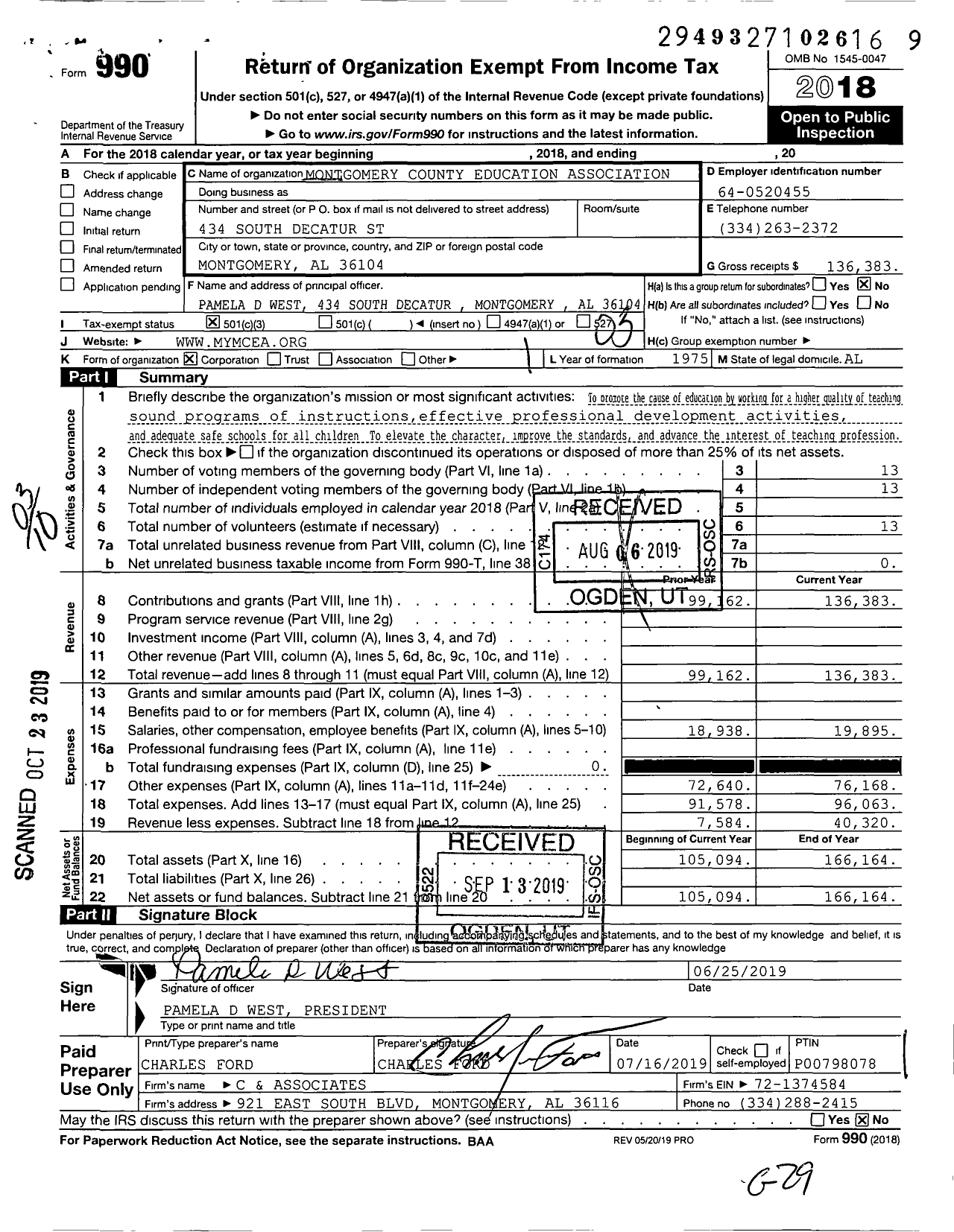 Image of first page of 2018 Form 990 for Montgomery County Education Association