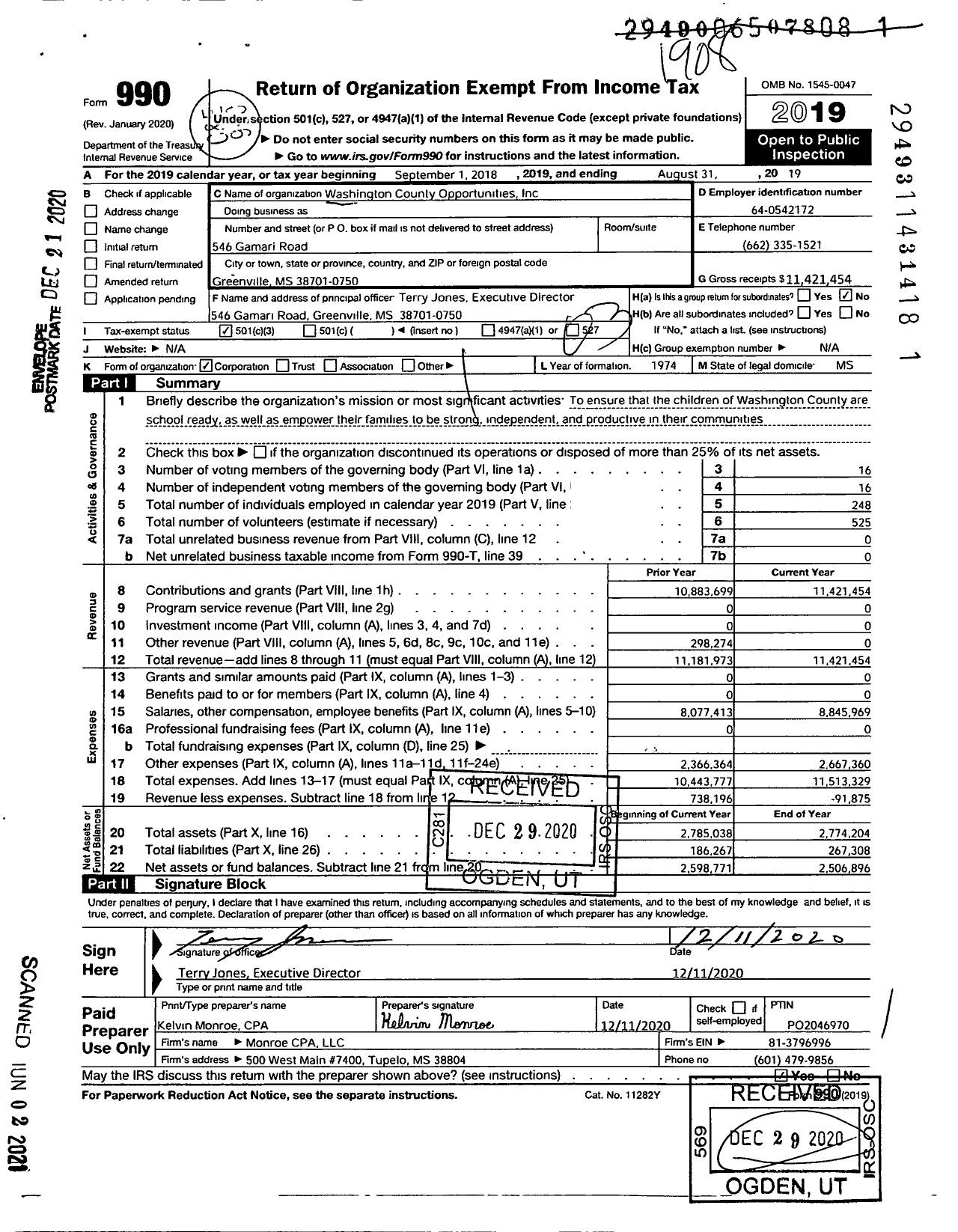 Image of first page of 2018 Form 990 for Washington County Opportunities