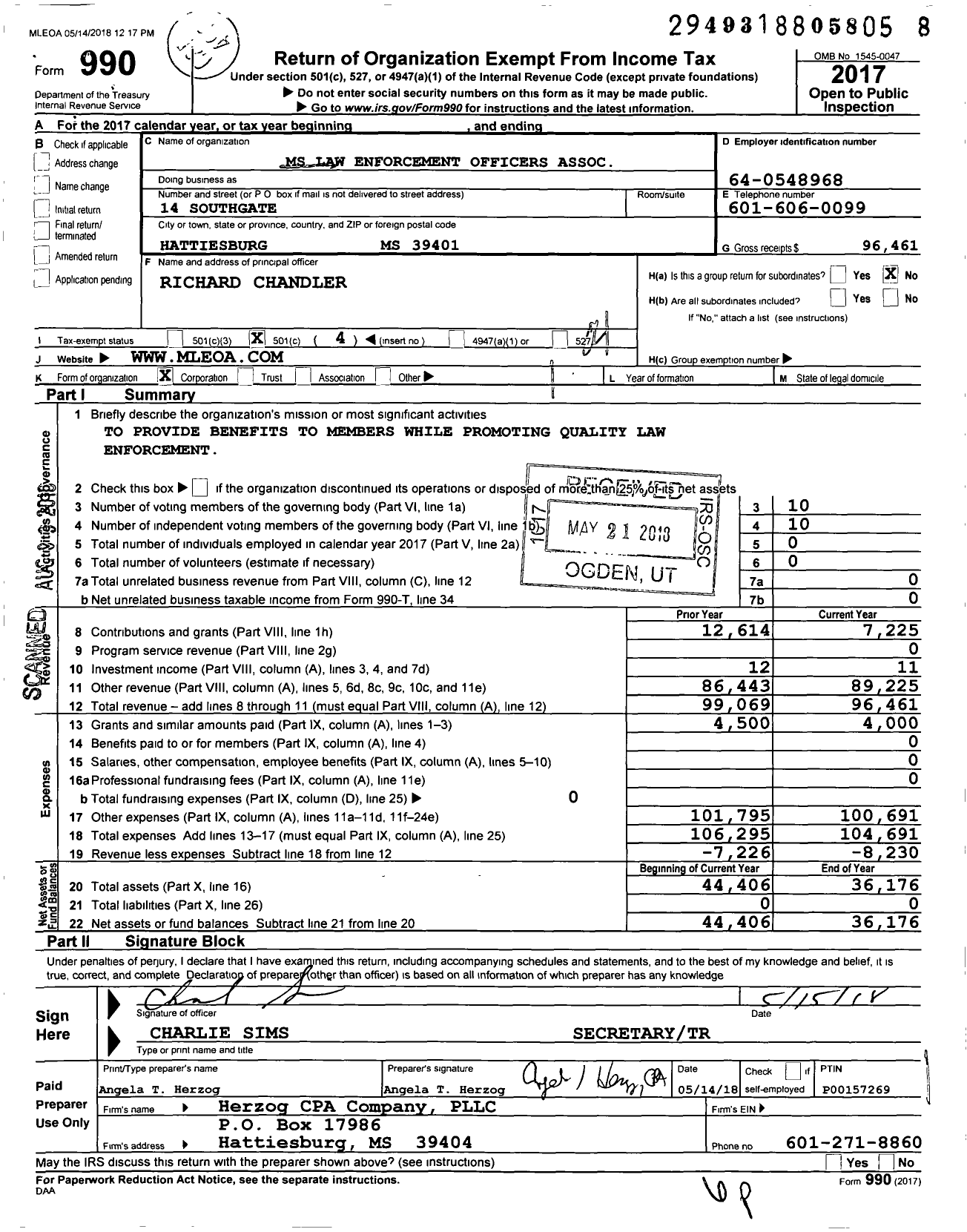 Image of first page of 2017 Form 990O for Mississippi Law Enforcement Officers Association