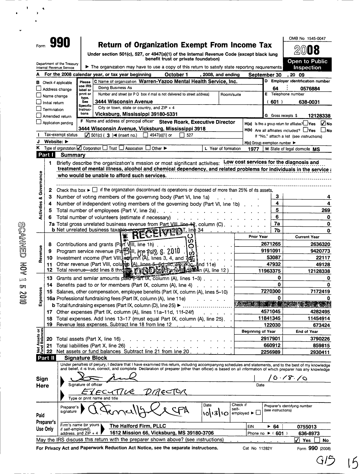 Image of first page of 2008 Form 990 for Warren-Yazoo Mental Health Services