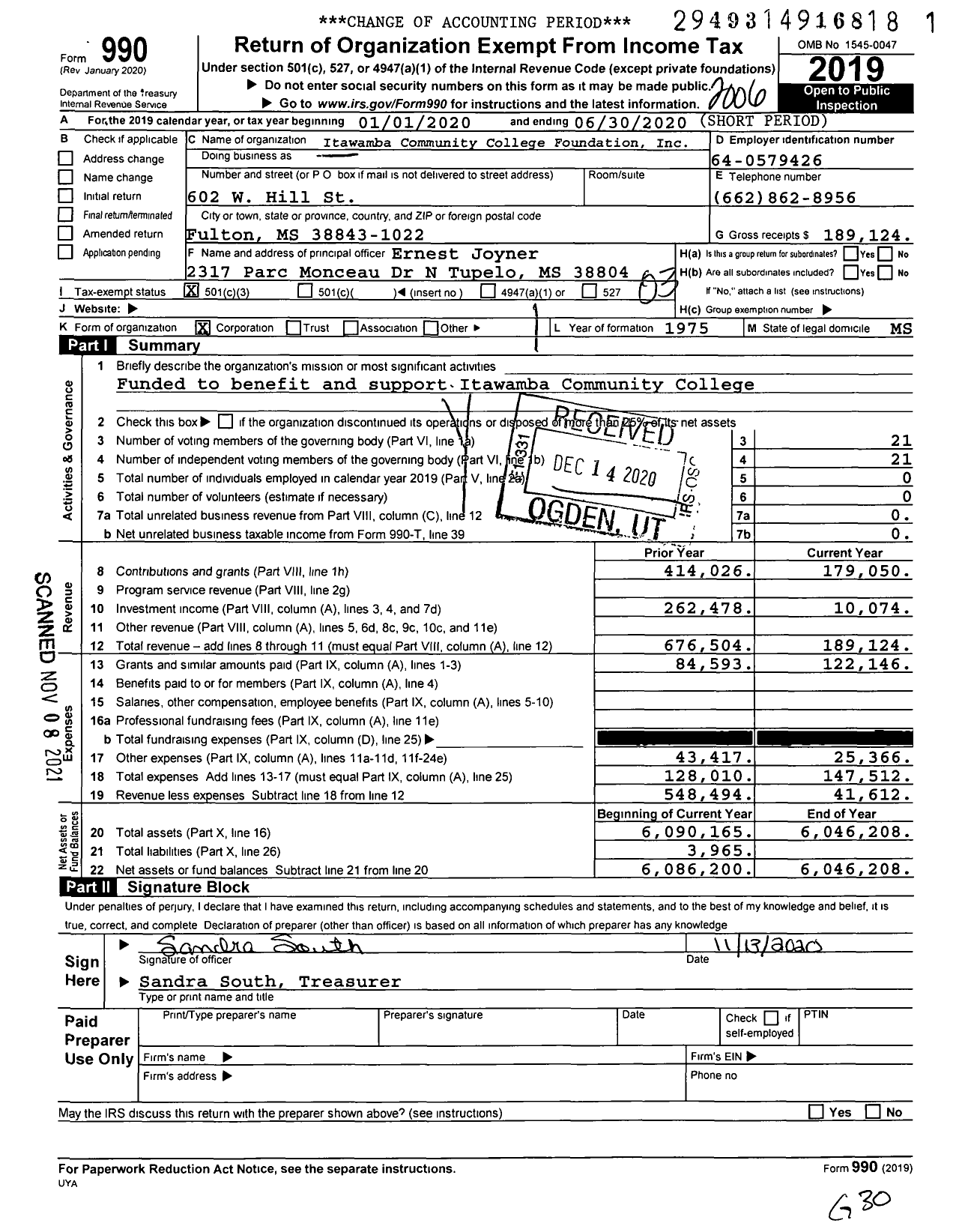 Image of first page of 2019 Form 990 for Itawamba Community College Foundation