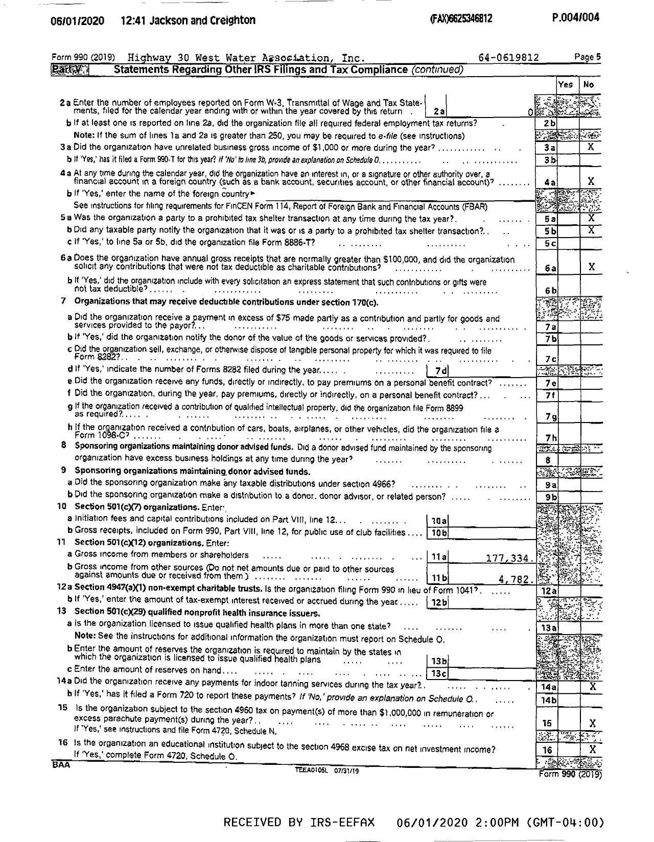Image of first page of 2019 Form 990R for Highway 30 West Water Association