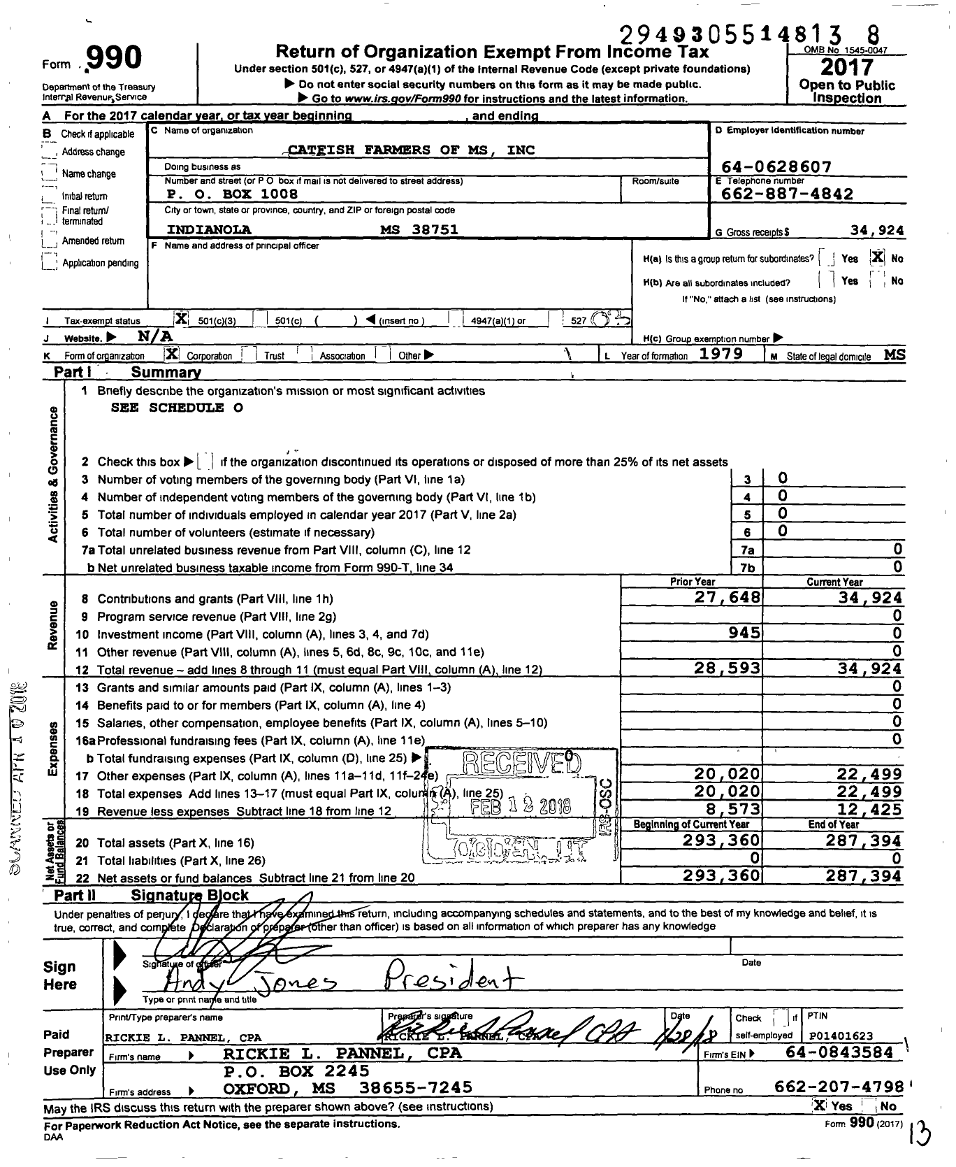Image of first page of 2017 Form 990 for Catfish Farmers of MS