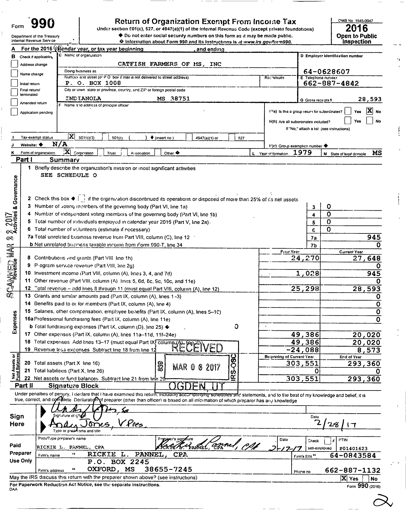 Image of first page of 2016 Form 990 for Catfish Farmers of MS