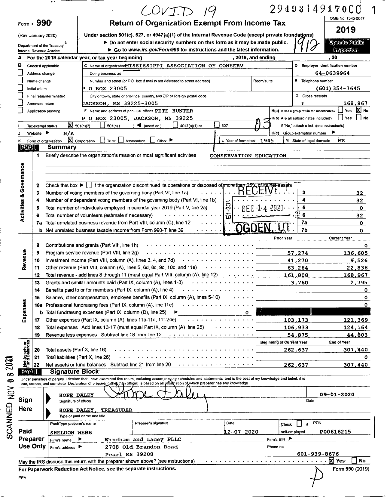 Image of first page of 2019 Form 990 for Mississippi Association of Conserv